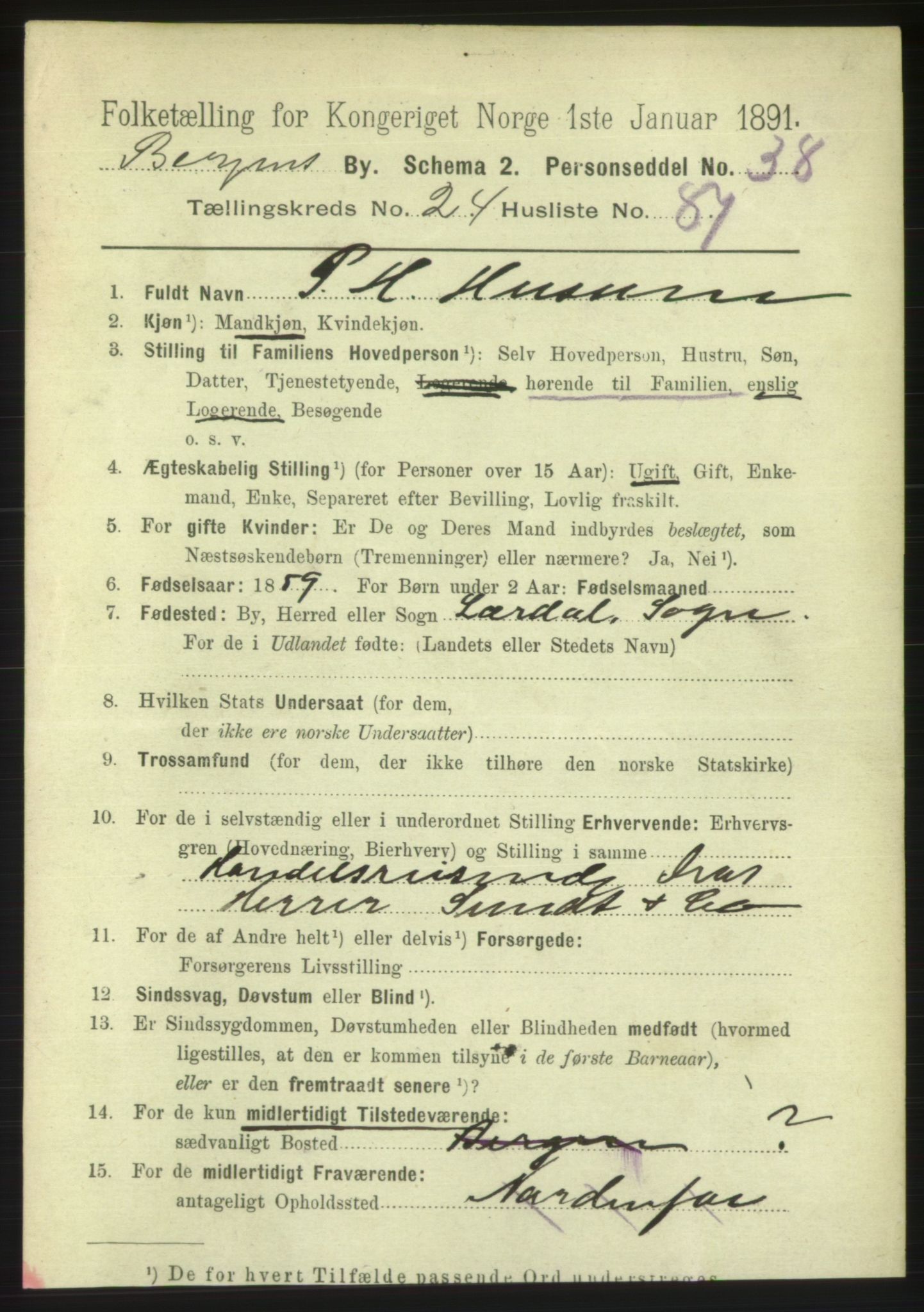 RA, 1891 Census for 1301 Bergen, 1891, p. 33238