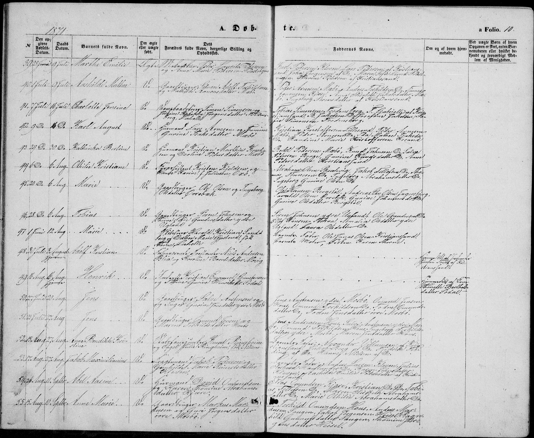 Oddernes sokneprestkontor, AV/SAK-1111-0033/F/Fb/Fba/L0007: Parish register (copy) no. B 7, 1869-1887, p. 10