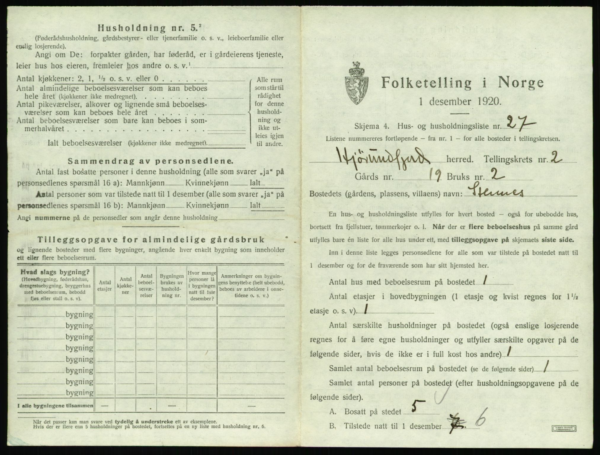 SAT, 1920 census for Hjørundfjord, 1920, p. 121