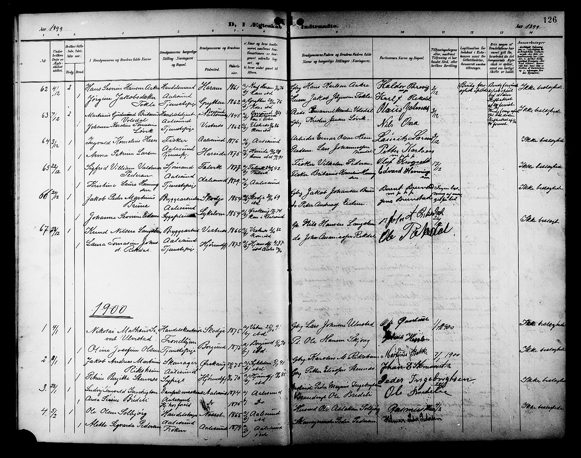 Ministerialprotokoller, klokkerbøker og fødselsregistre - Møre og Romsdal, SAT/A-1454/529/L0469: Parish register (copy) no. 529C06, 1898-1906, p. 126