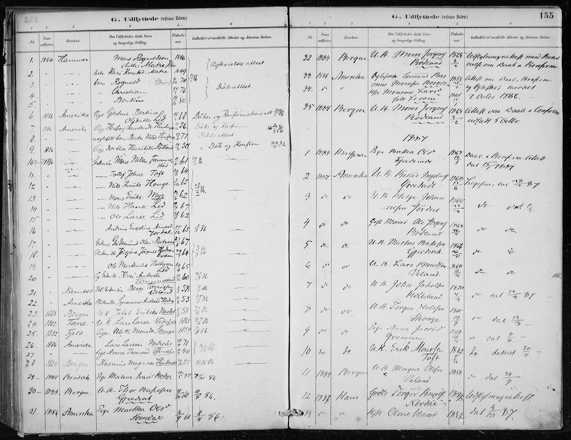 Lindås Sokneprestembete, SAB/A-76701/H/Haa: Parish register (official) no. F  1, 1886-1897, p. 155