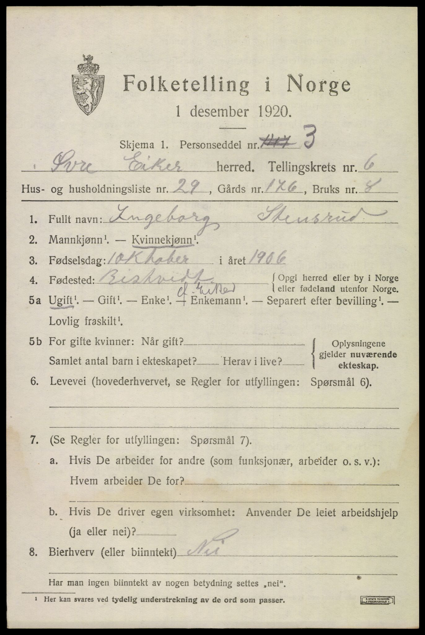 SAKO, 1920 census for Øvre Eiker, 1920, p. 13064