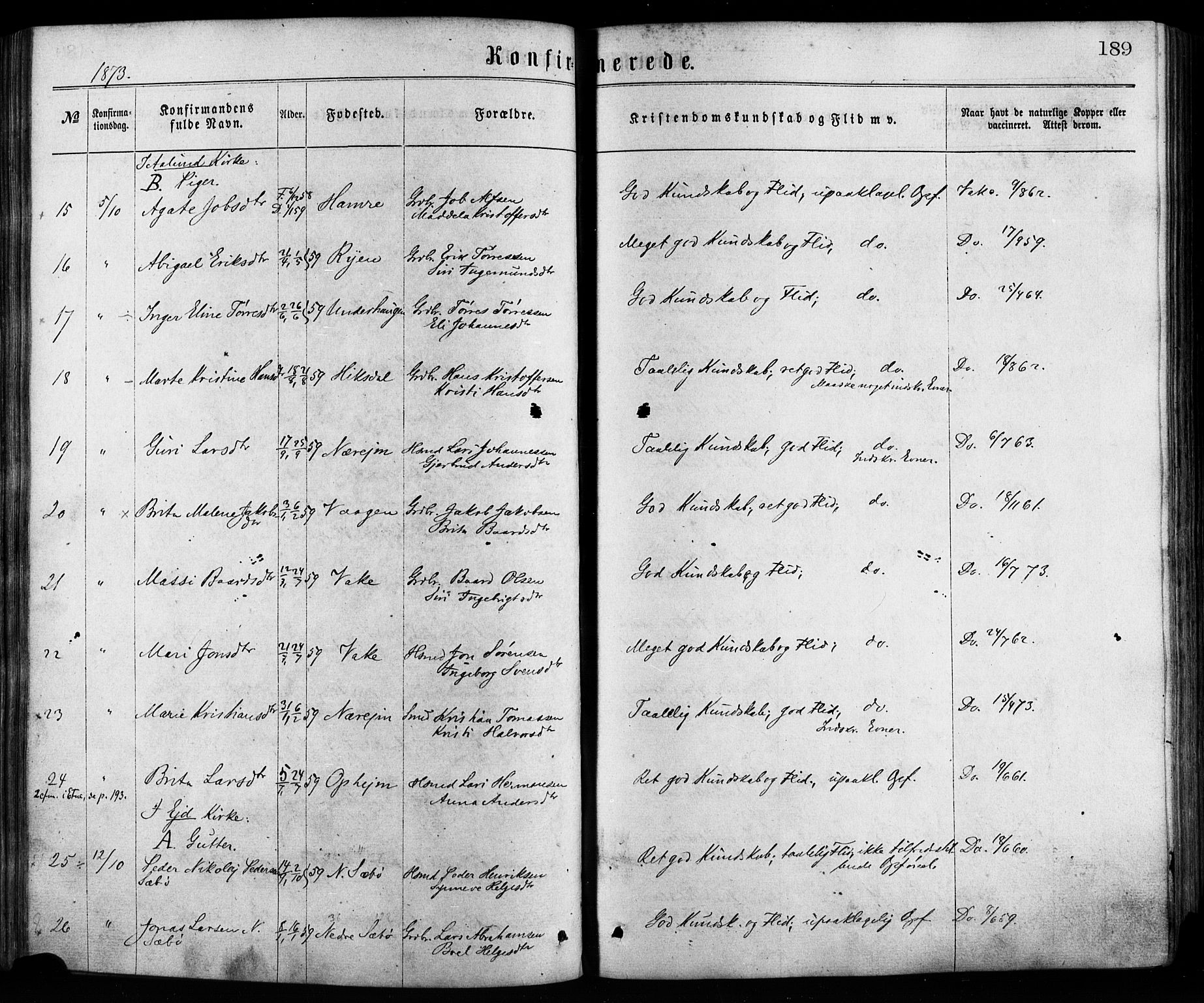 Fjelberg sokneprestembete, SAB/A-75201/H/Haa: Parish register (official) no. A 8, 1866-1879, p. 189