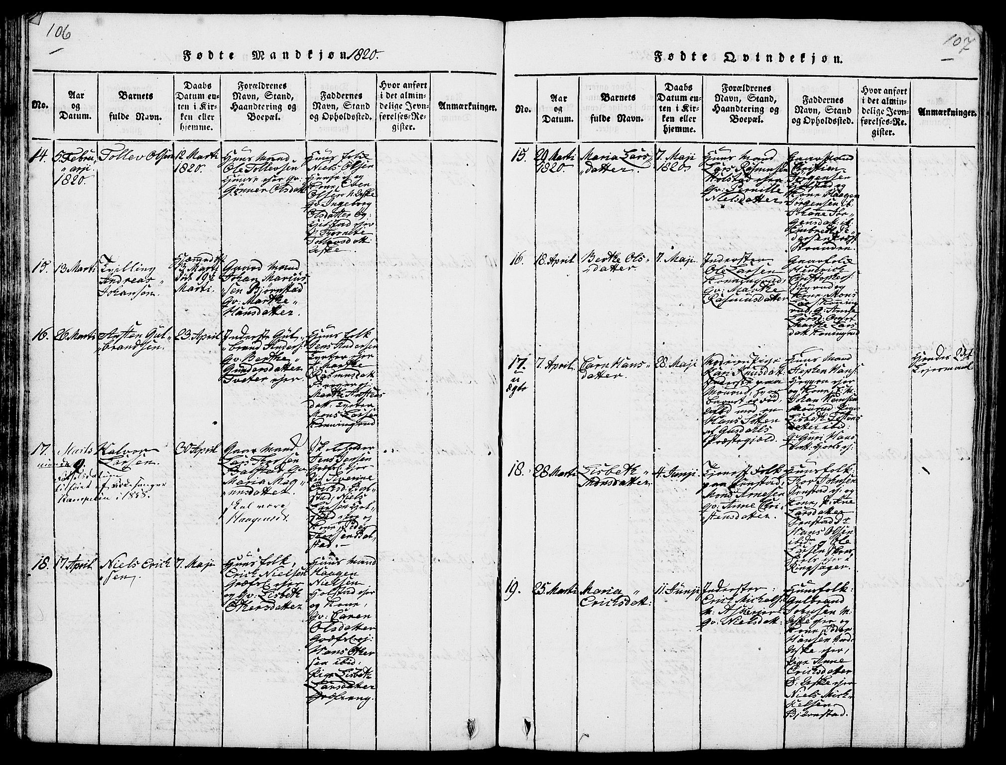 Nes prestekontor, Hedmark, AV/SAH-PREST-020/L/La/L0003: Parish register (copy) no. 3, 1814-1831, p. 106-107