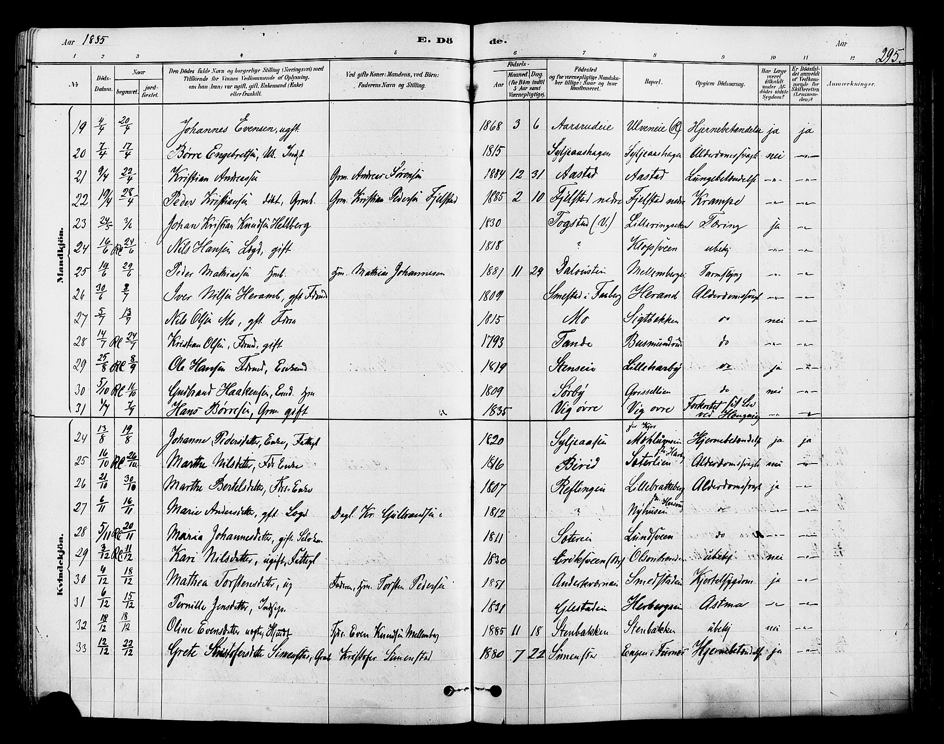 Ringsaker prestekontor, SAH/PREST-014/L/La/L0009: Parish register (copy) no. 9, 1879-1890, p. 295