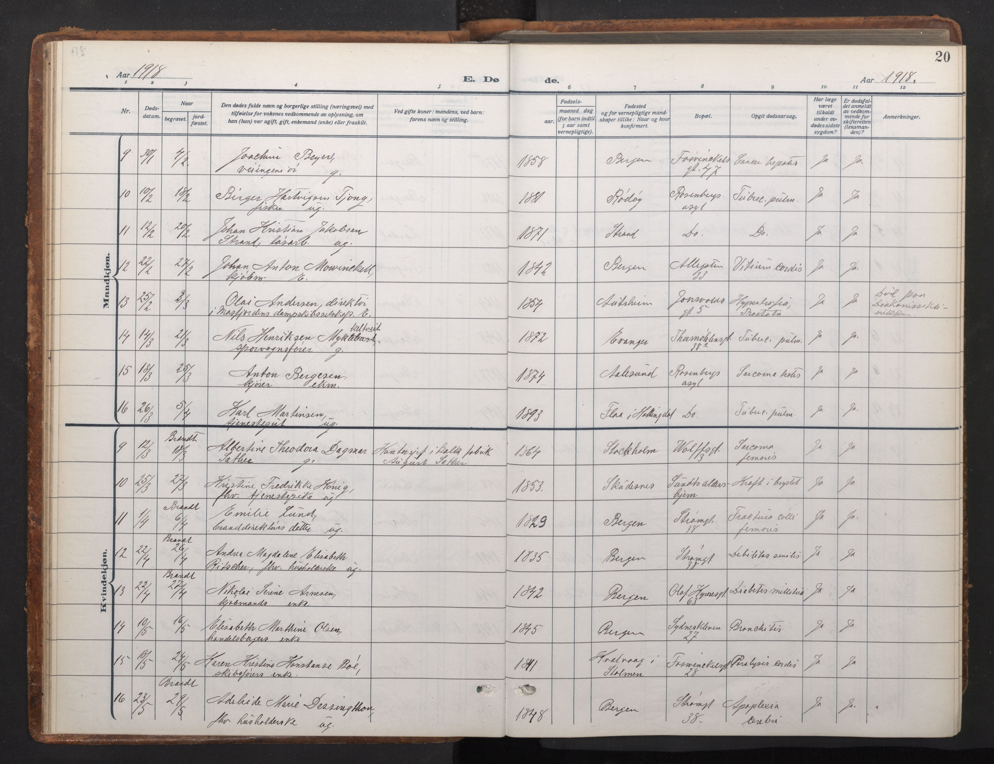 Johanneskirken sokneprestembete, AV/SAB-A-76001/H/Haa/L0020: Parish register (official) no. E 2, 1916-1951, p. 20