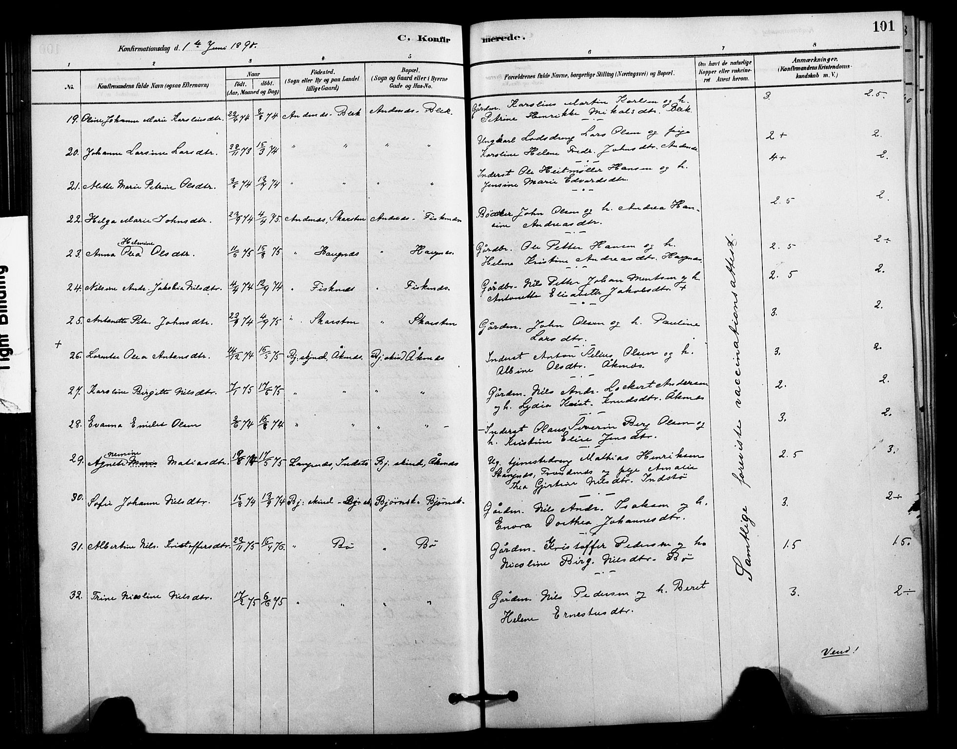 Ministerialprotokoller, klokkerbøker og fødselsregistre - Nordland, AV/SAT-A-1459/897/L1399: Parish register (official) no. 897C06, 1881-1896, p. 101