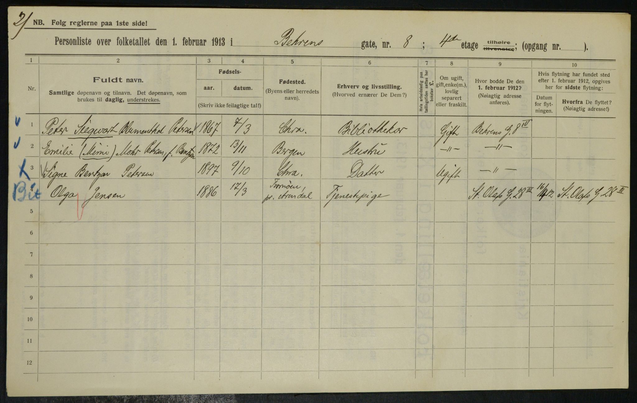 OBA, Municipal Census 1913 for Kristiania, 1913, p. 3315