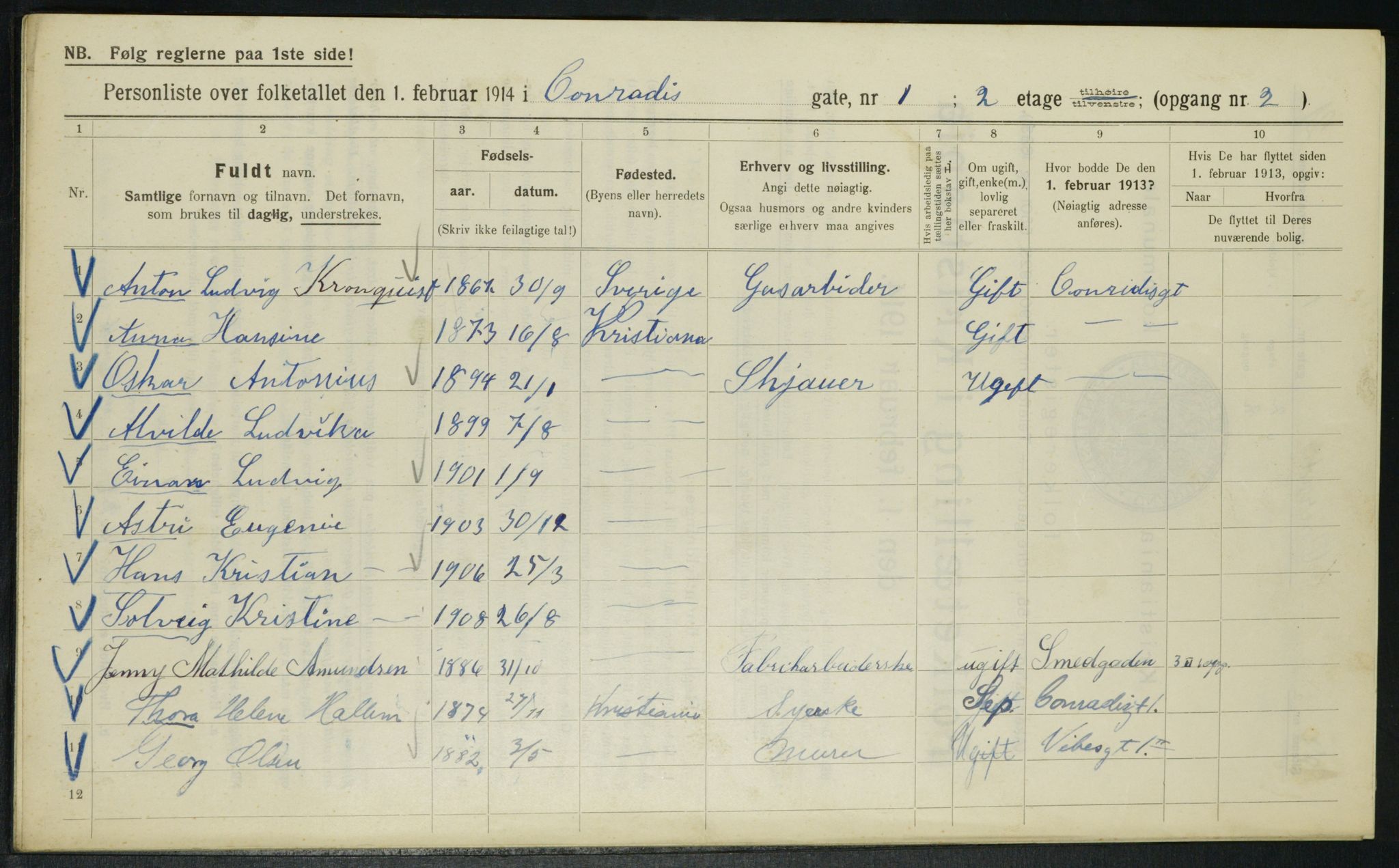 OBA, Municipal Census 1914 for Kristiania, 1914, p. 13442