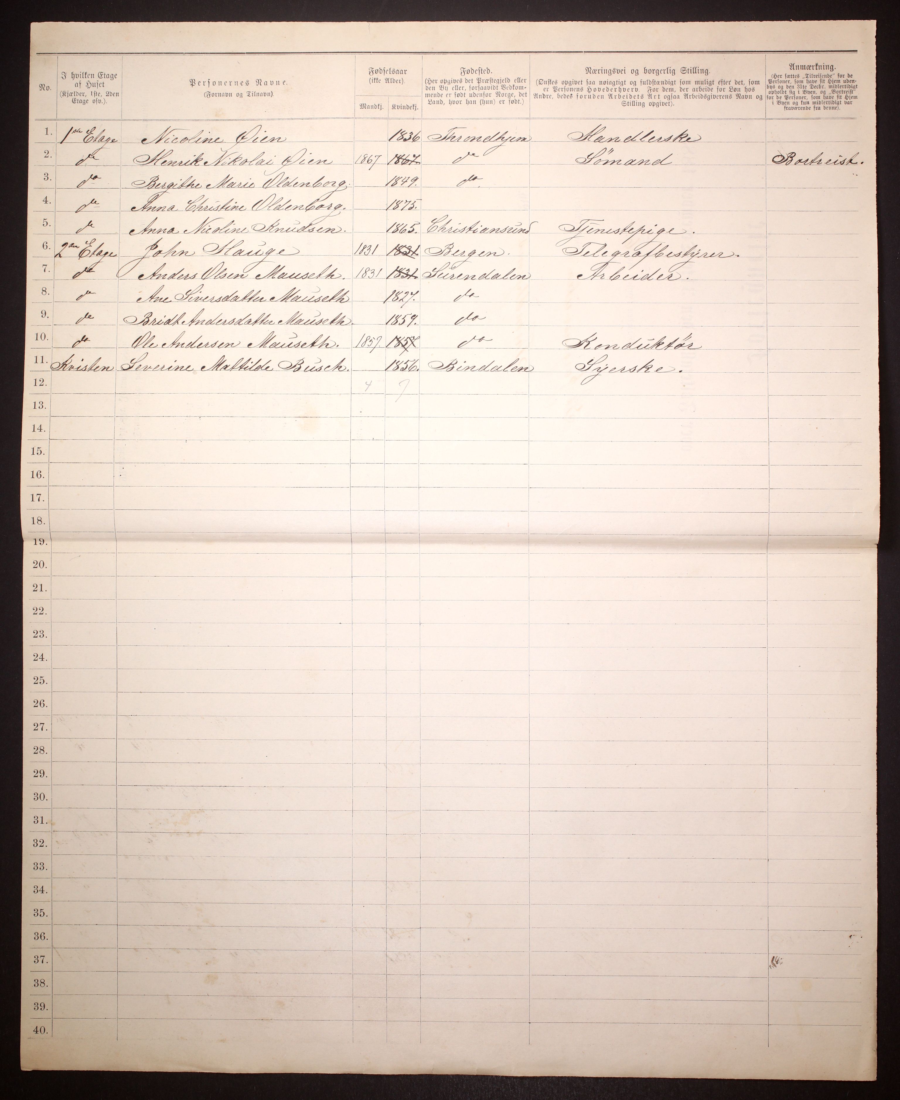 SAT, 1885 census for 1601 Trondheim, 1885, p. 1146