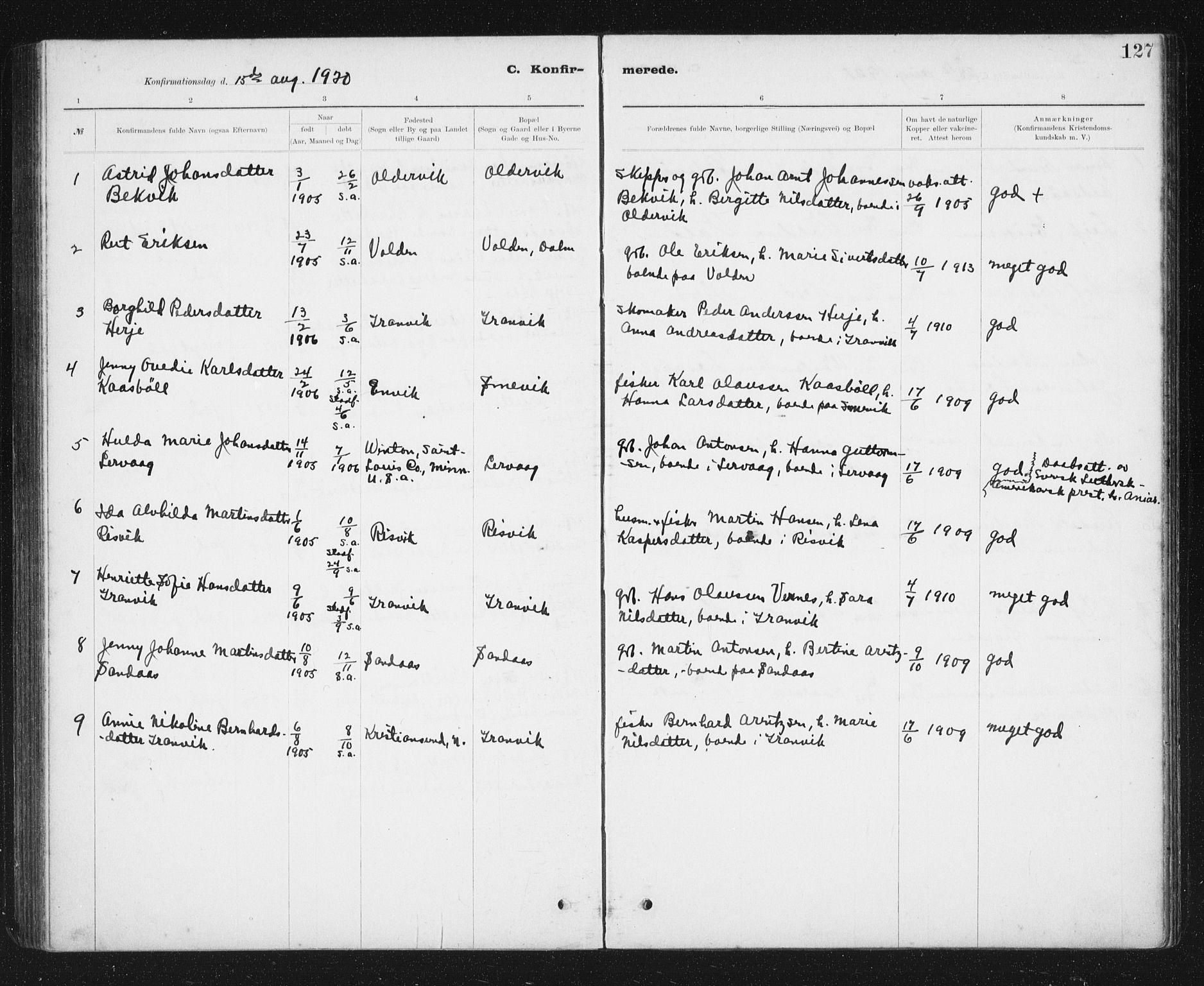 Ministerialprotokoller, klokkerbøker og fødselsregistre - Sør-Trøndelag, AV/SAT-A-1456/637/L0563: Parish register (copy) no. 637C04, 1899-1940, p. 127