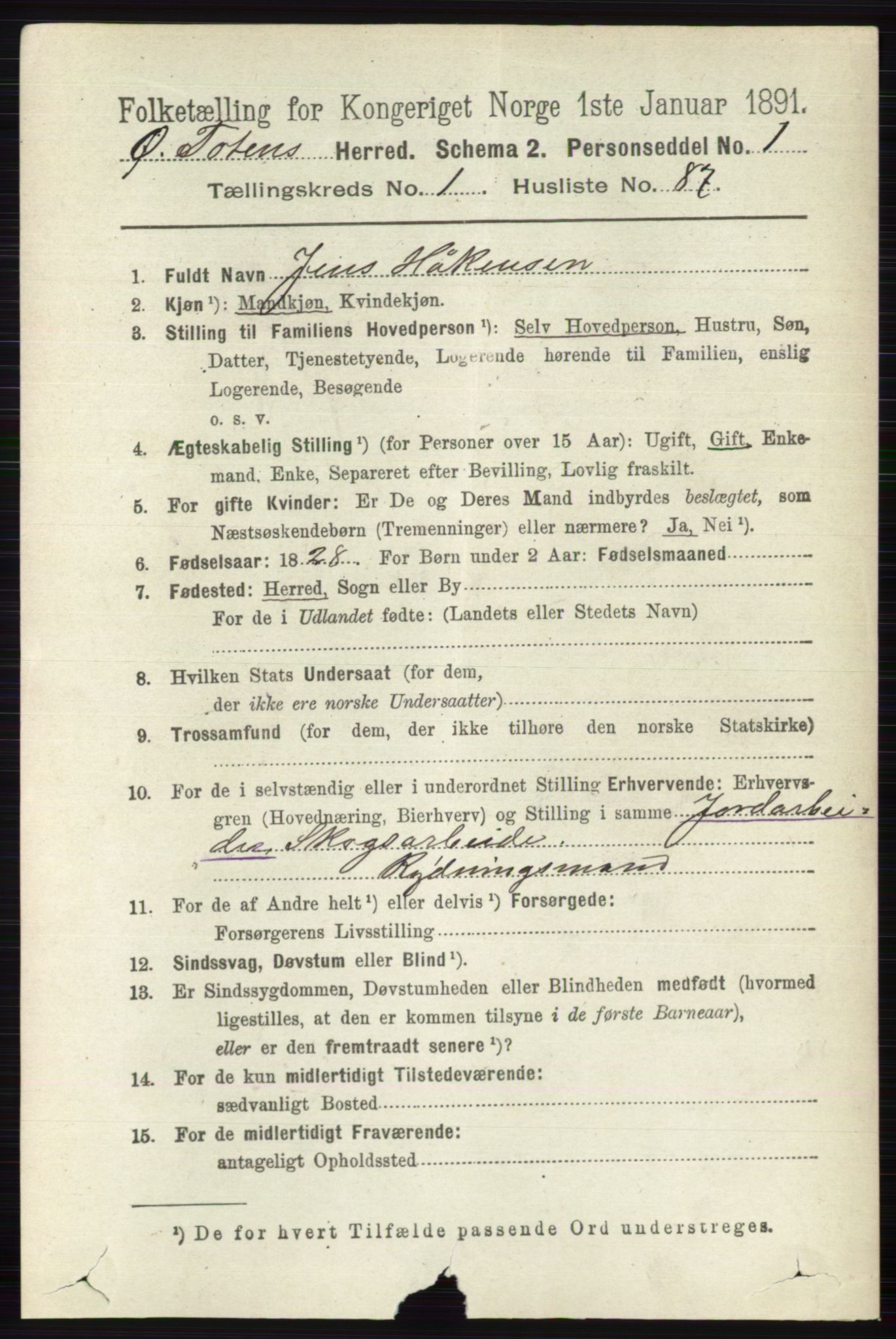 RA, 1891 census for 0528 Østre Toten, 1891, p. 673