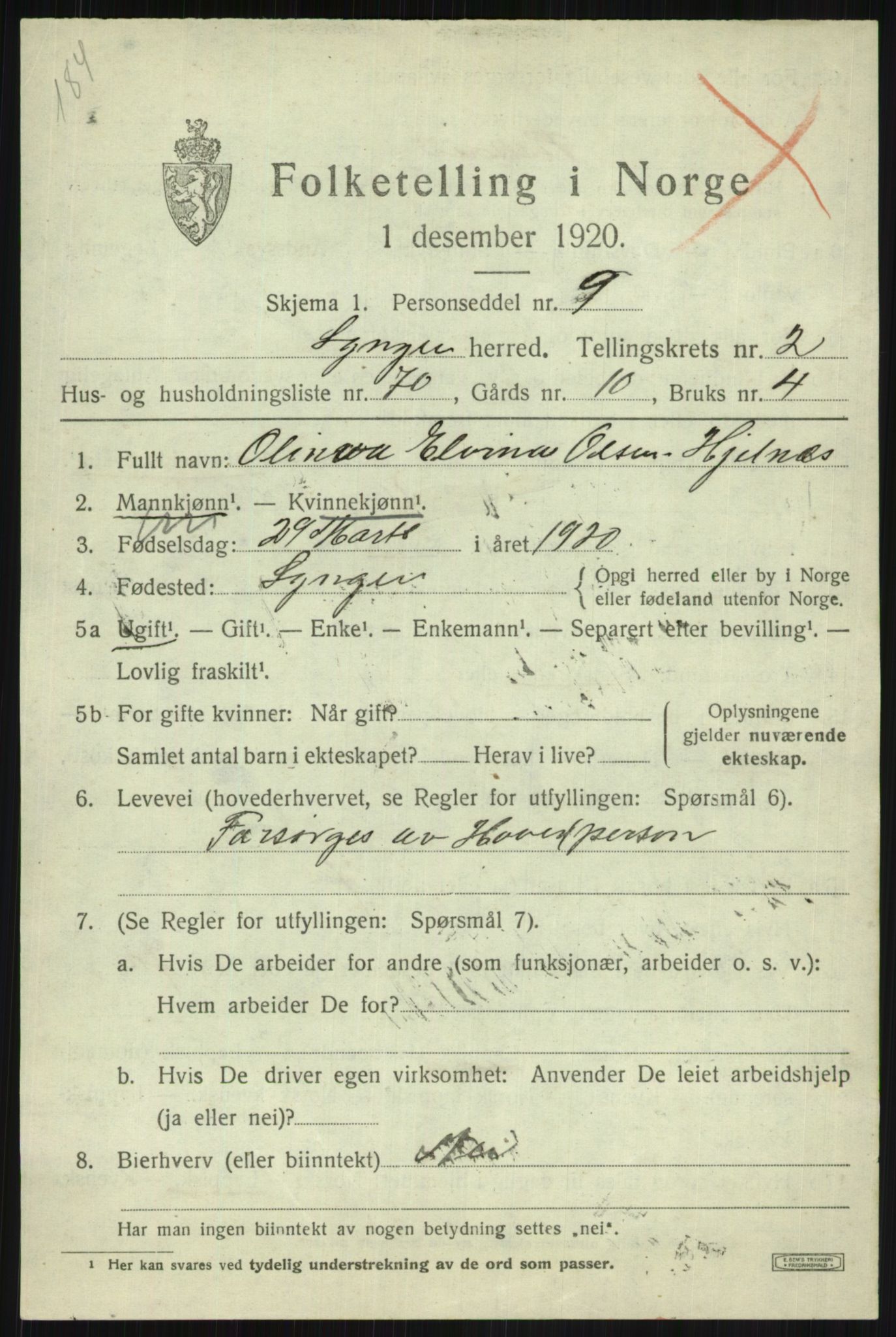 SATØ, 1920 census for Lyngen, 1920, p. 3481