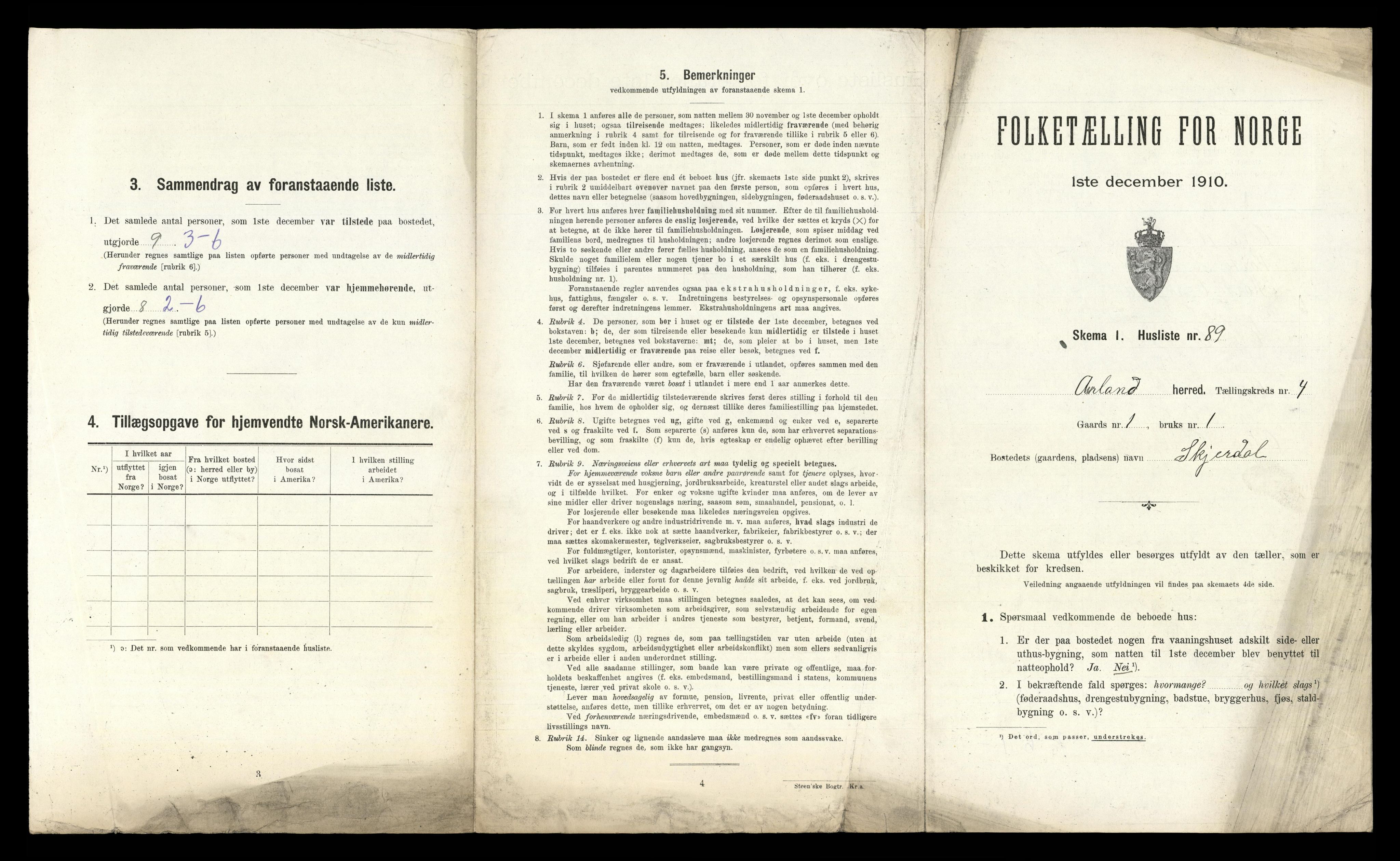 RA, 1910 census for Aurland, 1910, p. 437