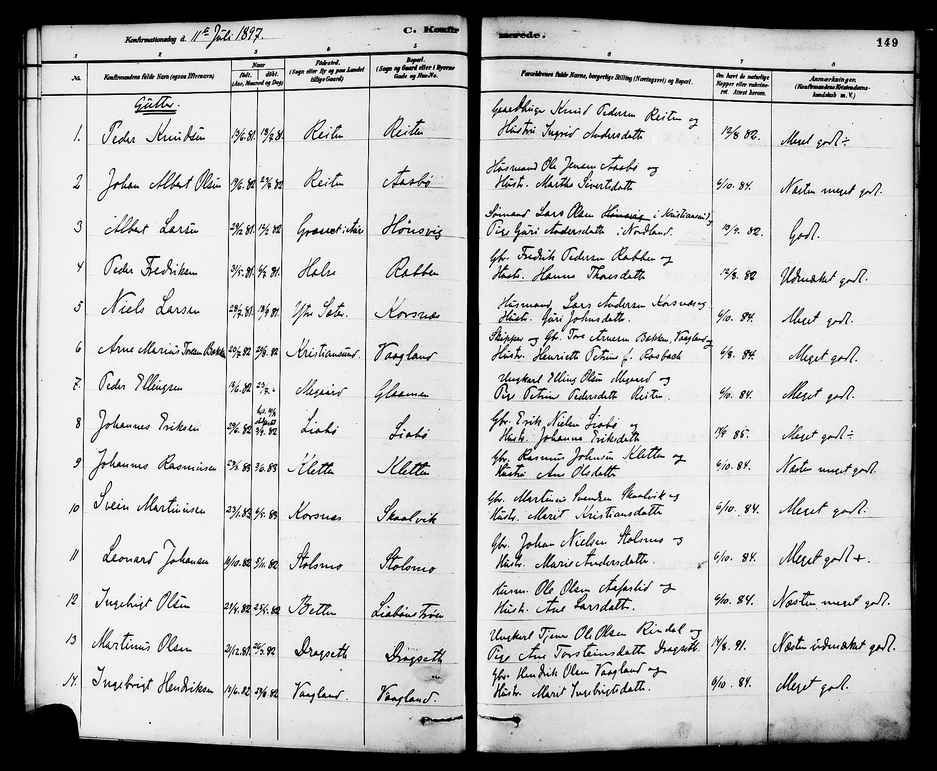 Ministerialprotokoller, klokkerbøker og fødselsregistre - Møre og Romsdal, SAT/A-1454/576/L0885: Parish register (official) no. 576A03, 1880-1898, p. 149