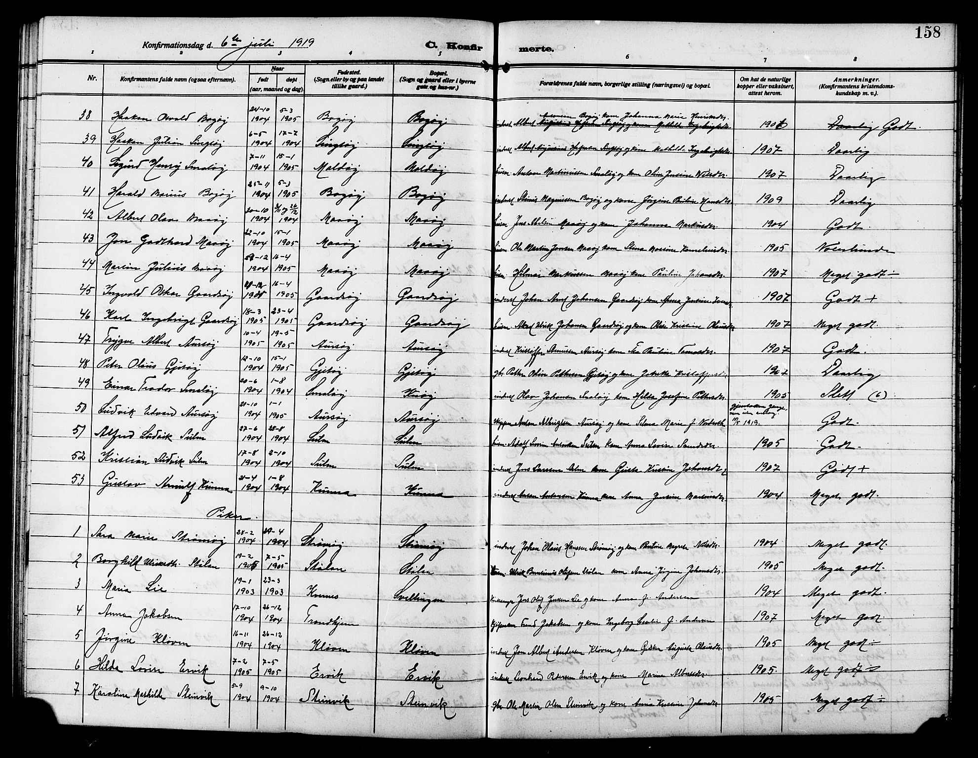 Ministerialprotokoller, klokkerbøker og fødselsregistre - Sør-Trøndelag, AV/SAT-A-1456/640/L0588: Parish register (copy) no. 640C05, 1909-1922, p. 158