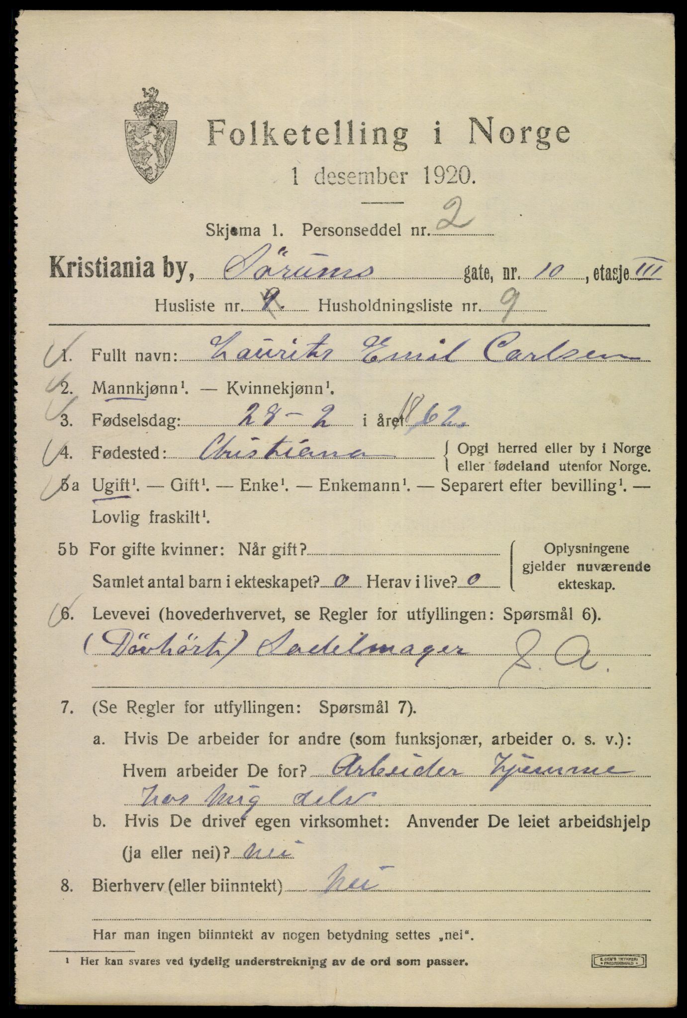 SAO, 1920 census for Kristiania, 1920, p. 564245