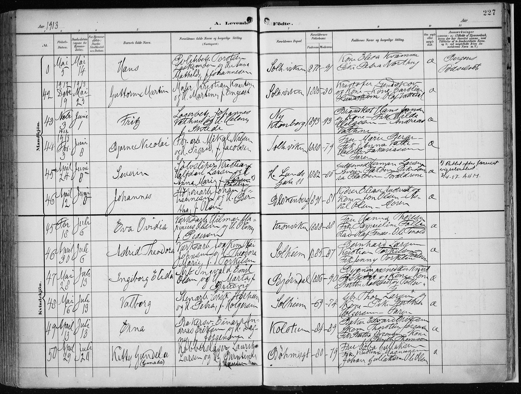 Årstad Sokneprestembete, AV/SAB-A-79301/H/Haa/L0002: Parish register (official) no. A 2, 1899-1914, p. 227