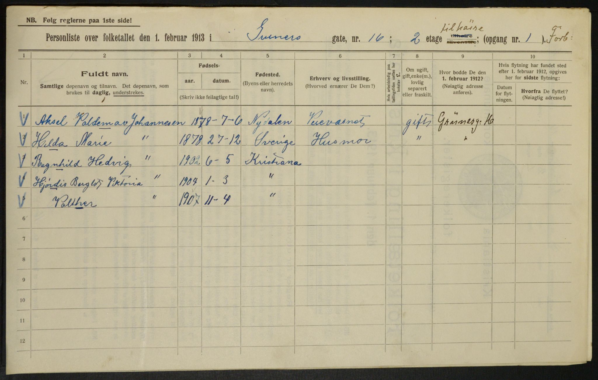 OBA, Municipal Census 1913 for Kristiania, 1913, p. 31213