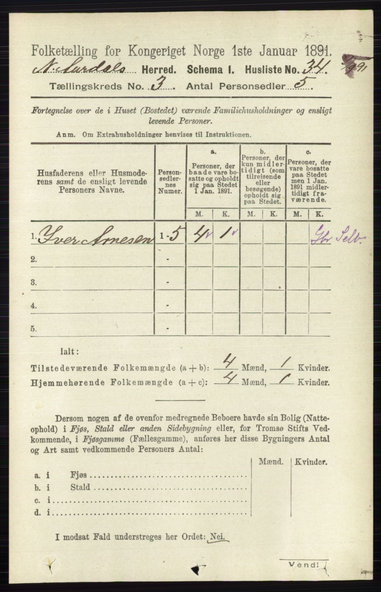 RA, 1891 census for 0542 Nord-Aurdal, 1891, p. 952