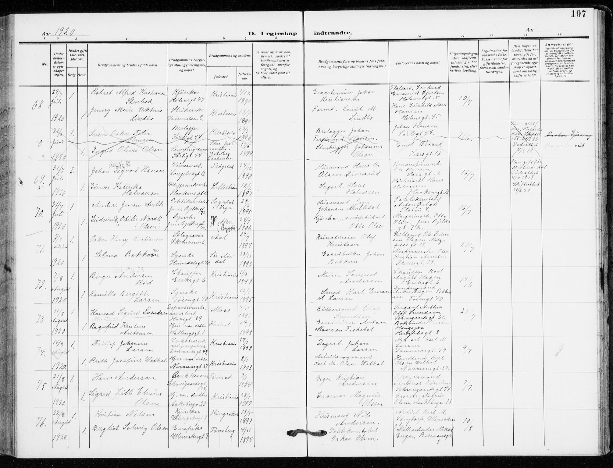 Kampen prestekontor Kirkebøker, SAO/A-10853/F/Fa/L0013: Parish register (official) no. I 13, 1917-1922, p. 197
