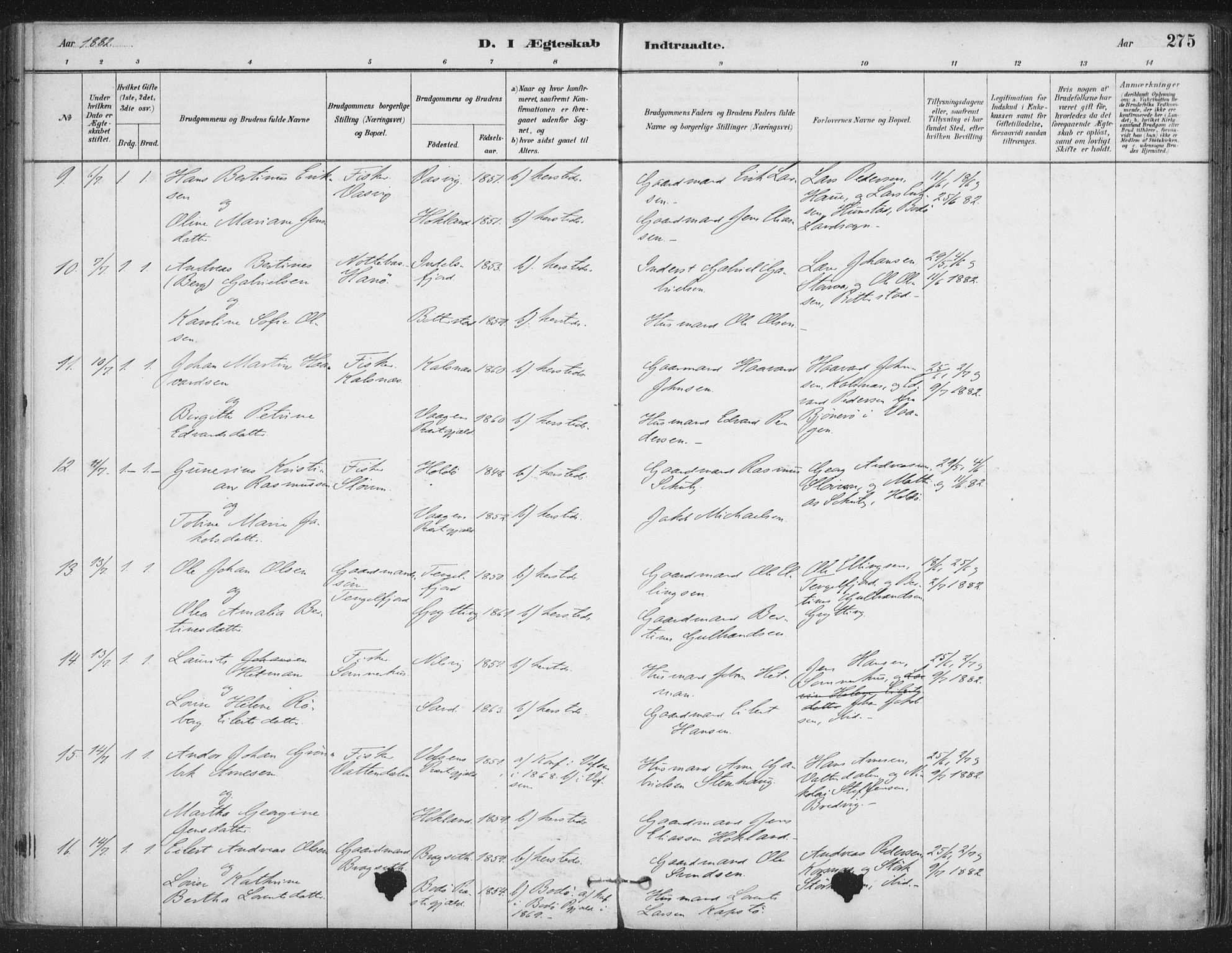 Ministerialprotokoller, klokkerbøker og fødselsregistre - Nordland, AV/SAT-A-1459/888/L1244: Parish register (official) no. 888A10, 1880-1890, p. 275