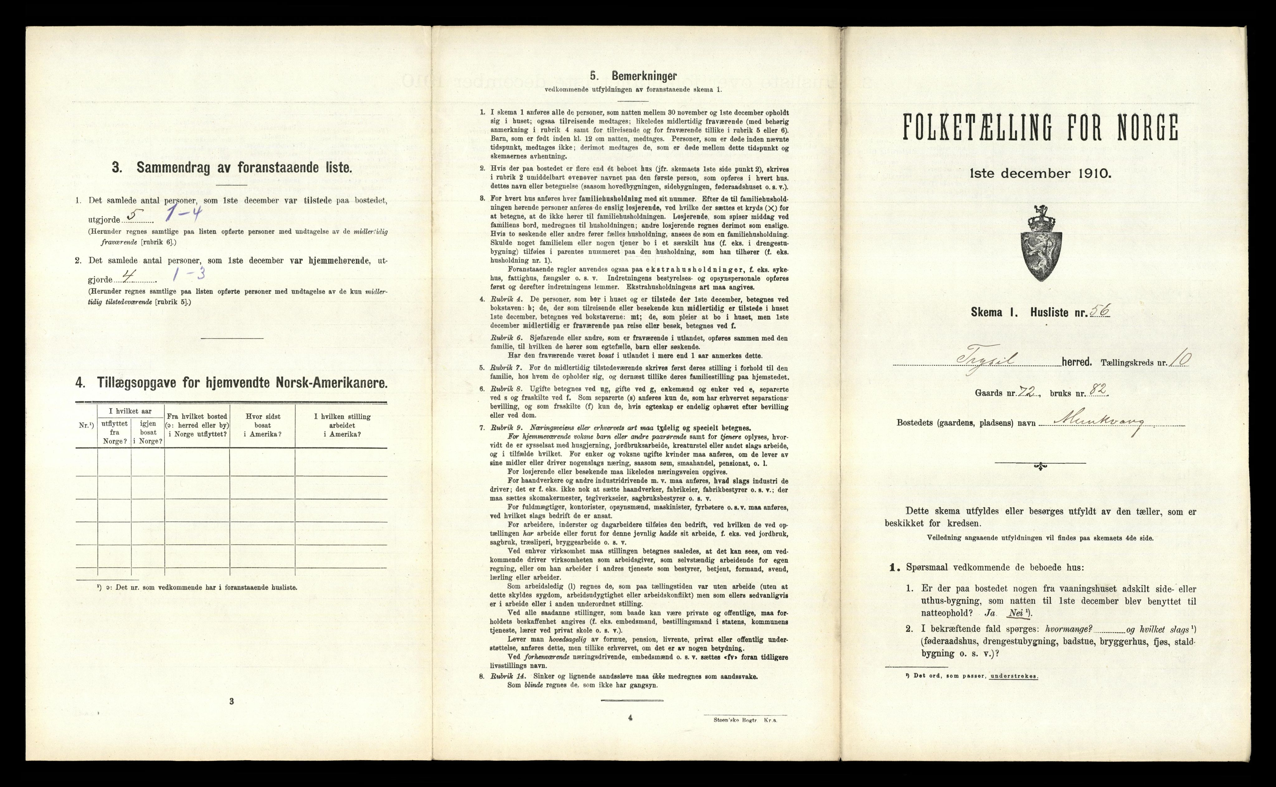 RA, 1910 census for Trysil, 1910, p. 1305