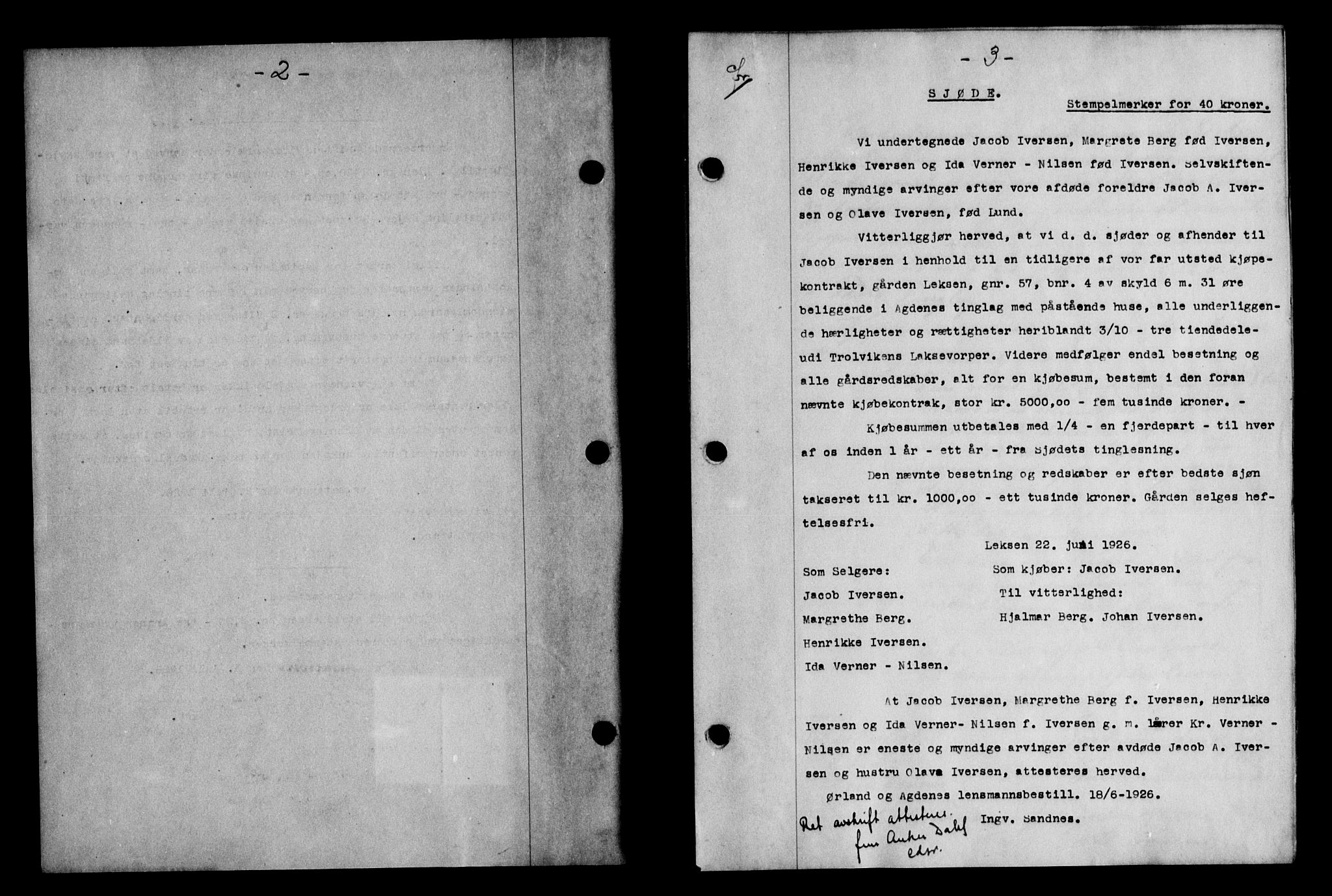 Hitra sorenskriveri, AV/SAT-A-0018/2/2C/2Ca/L0007: Mortgage book no. 7, 1926-1927, p. 2-3