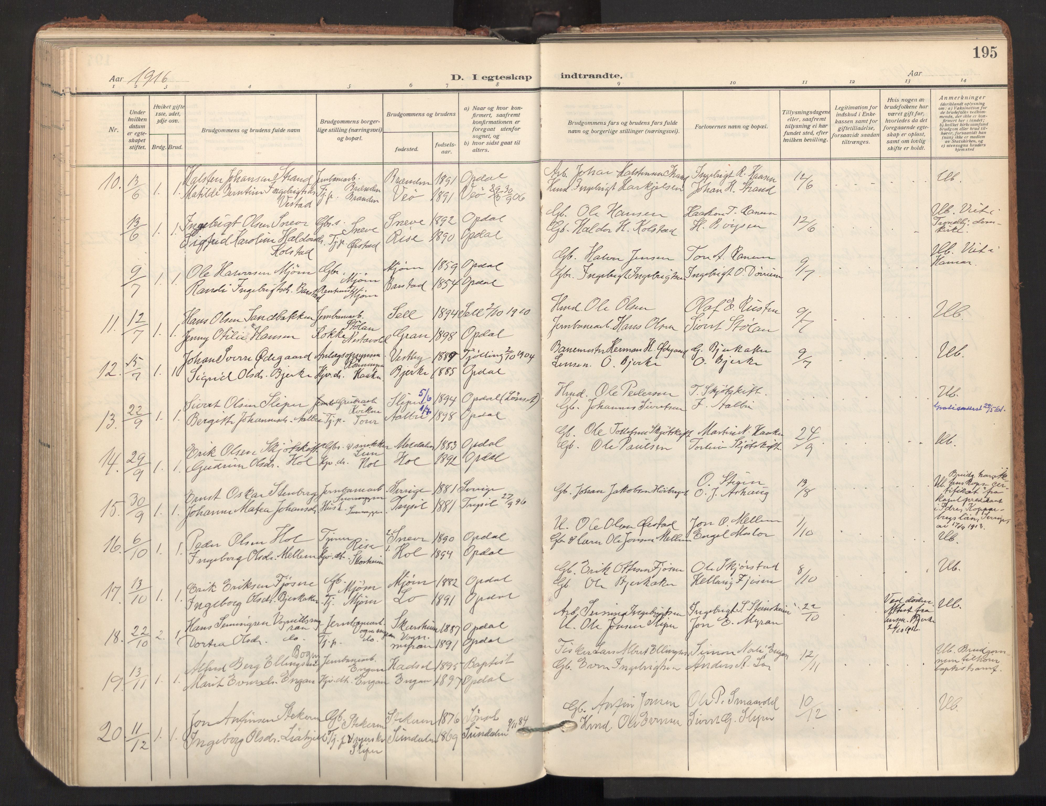 Ministerialprotokoller, klokkerbøker og fødselsregistre - Sør-Trøndelag, SAT/A-1456/678/L0909: Parish register (official) no. 678A17, 1912-1930, p. 195