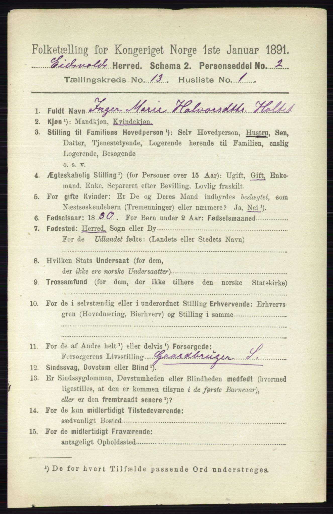 RA, 1891 census for 0237 Eidsvoll, 1891, p. 8994