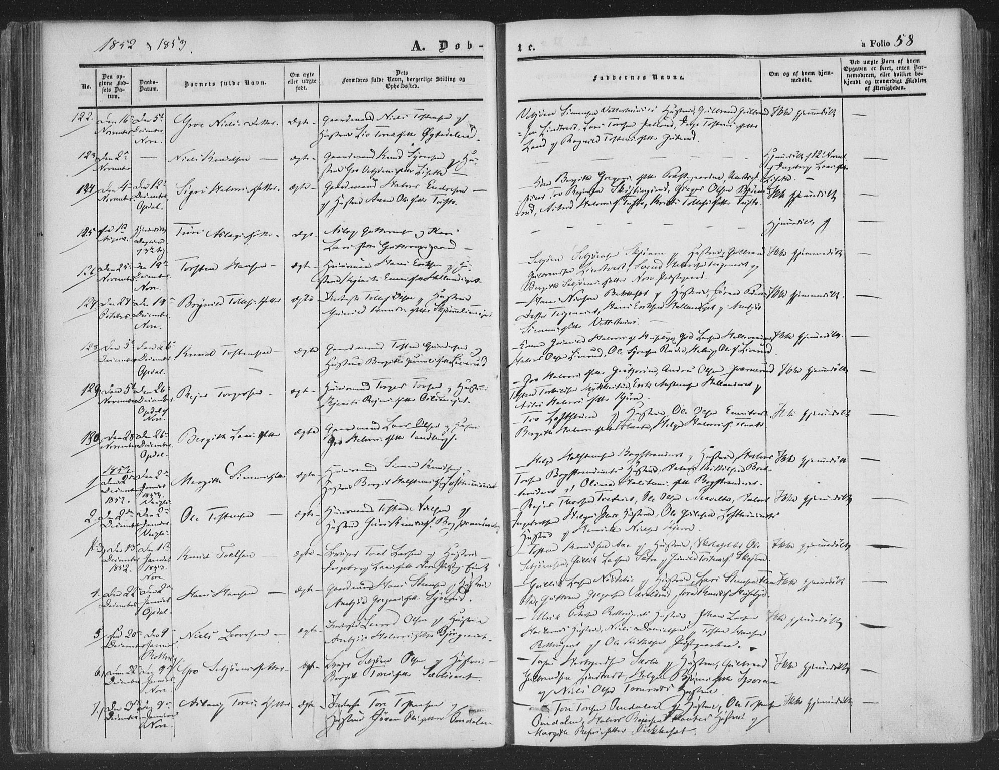 Rollag kirkebøker, SAKO/A-240/F/Fa/L0008: Parish register (official) no. I 8, 1847-1860, p. 58