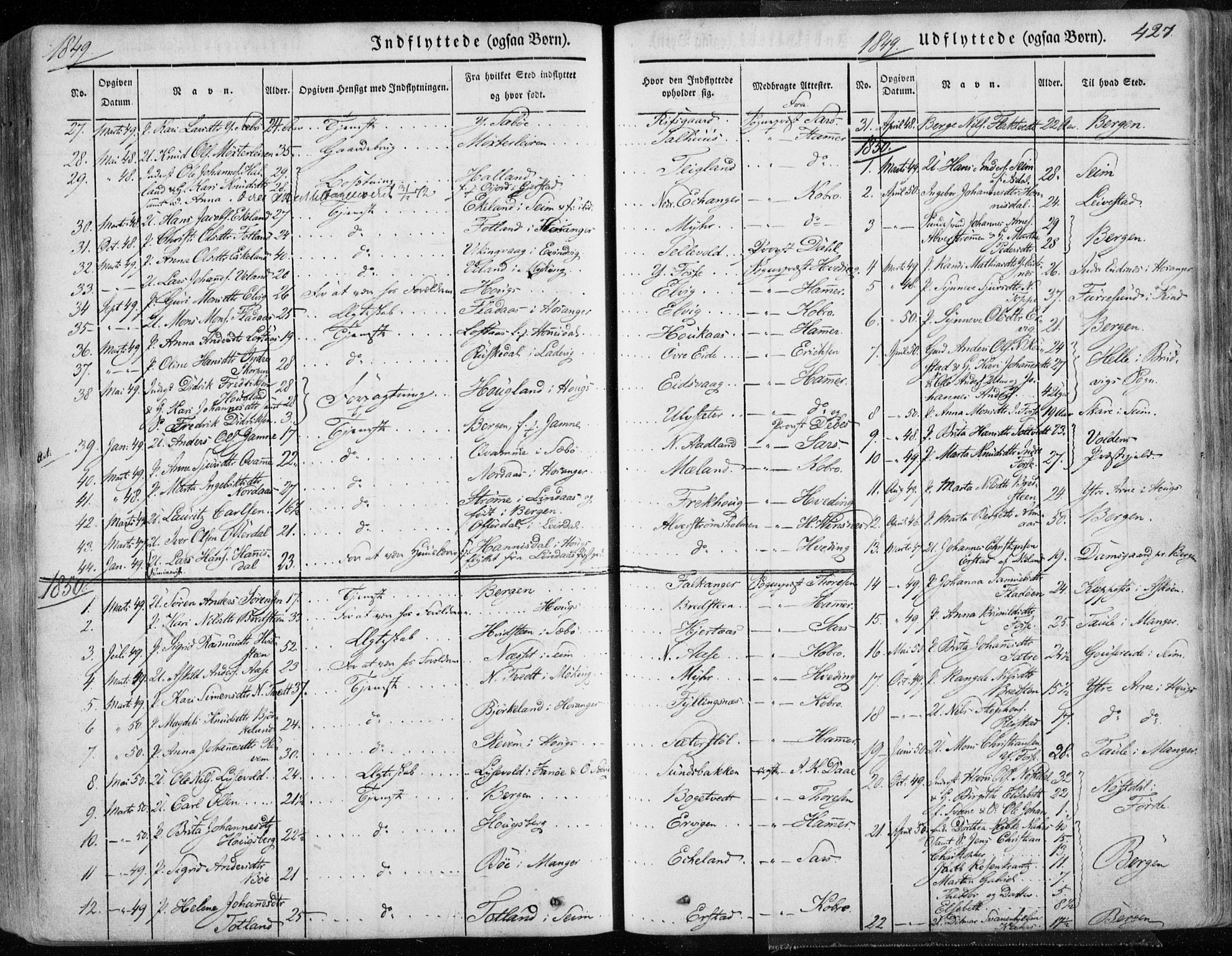 Hamre sokneprestembete, SAB/A-75501/H/Ha/Haa/Haaa/L0013: Parish register (official) no. A 13, 1846-1857, p. 427