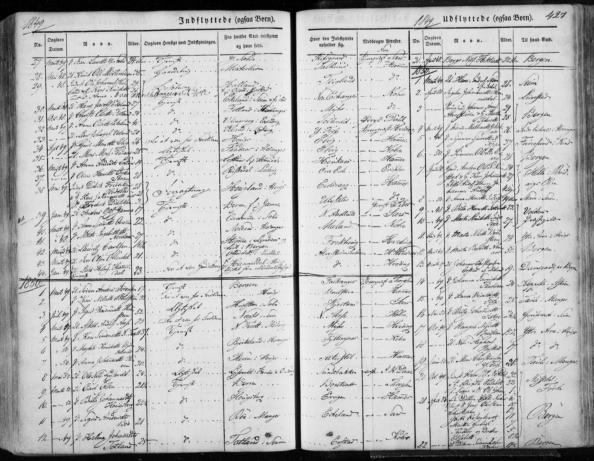 Hamre sokneprestembete, AV/SAB-A-75501/H/Ha/Haa/Haaa/L0013: Parish register (official) no. A 13, 1846-1857, p. 427