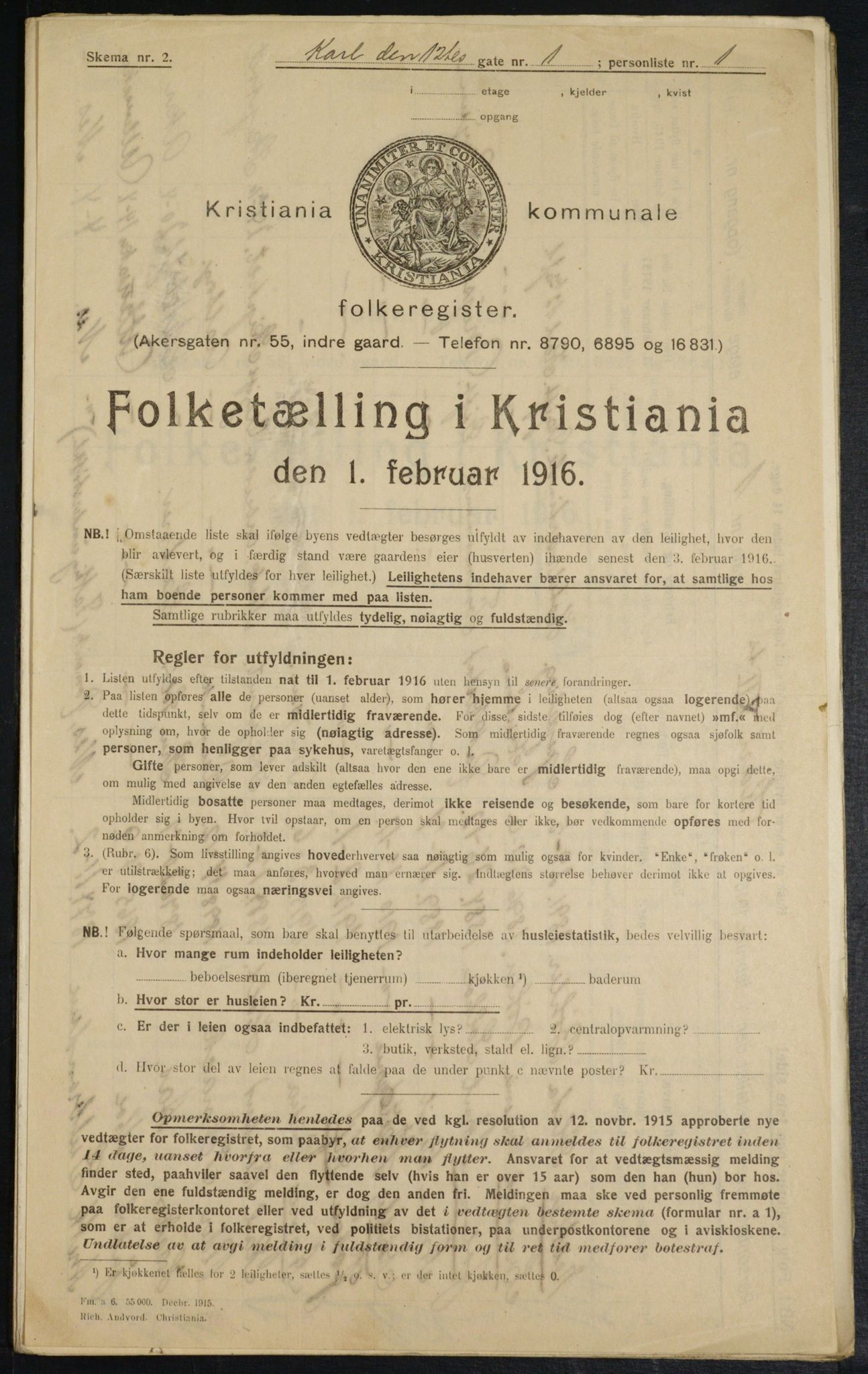 OBA, Municipal Census 1916 for Kristiania, 1916, p. 49326