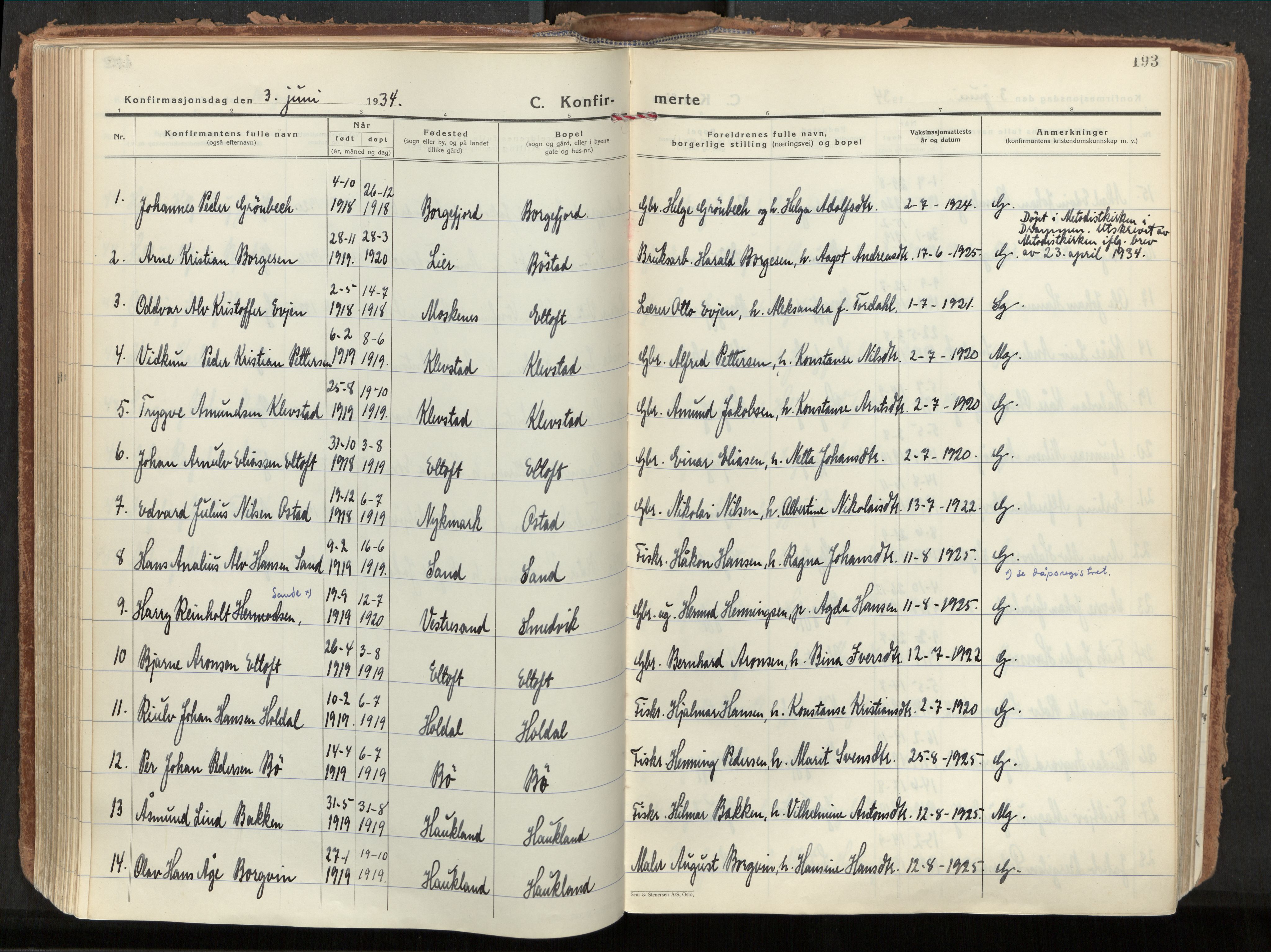 Ministerialprotokoller, klokkerbøker og fødselsregistre - Nordland, AV/SAT-A-1459/880/L1137: Parish register (official) no. 880A11, 1927-1944, p. 193