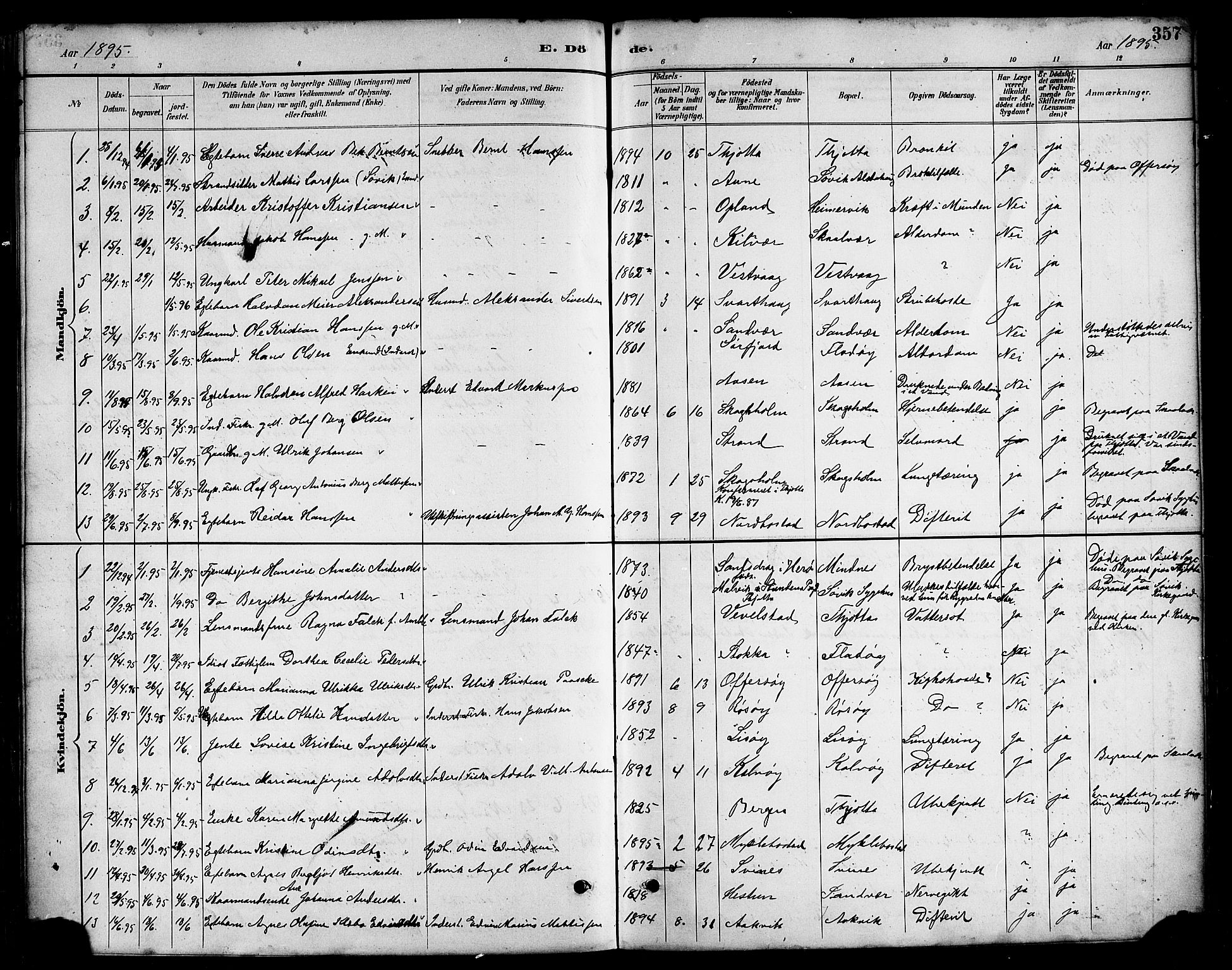 Ministerialprotokoller, klokkerbøker og fødselsregistre - Nordland, SAT/A-1459/817/L0268: Parish register (copy) no. 817C03, 1884-1920, p. 357