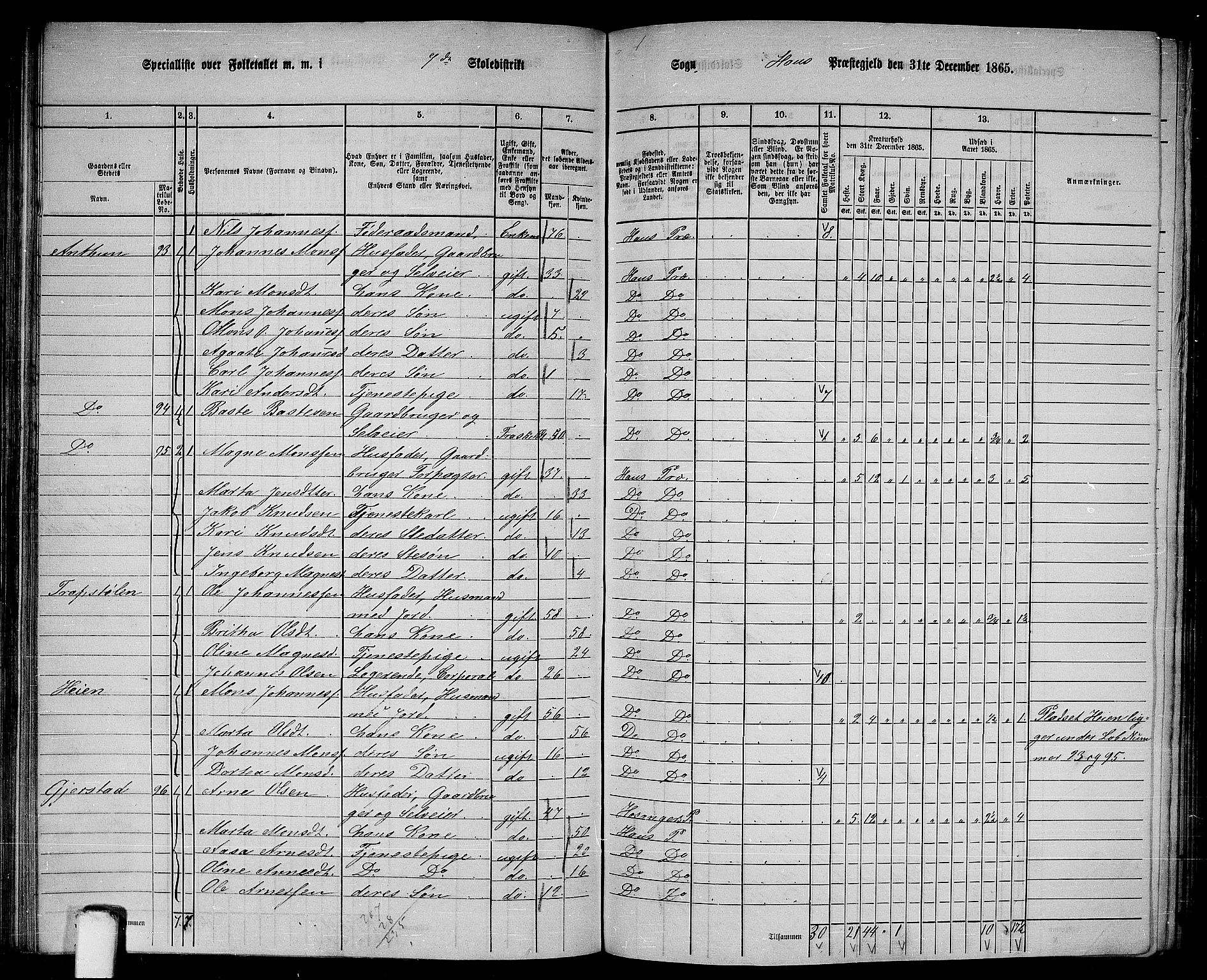 RA, 1865 census for Haus, 1865, p. 135