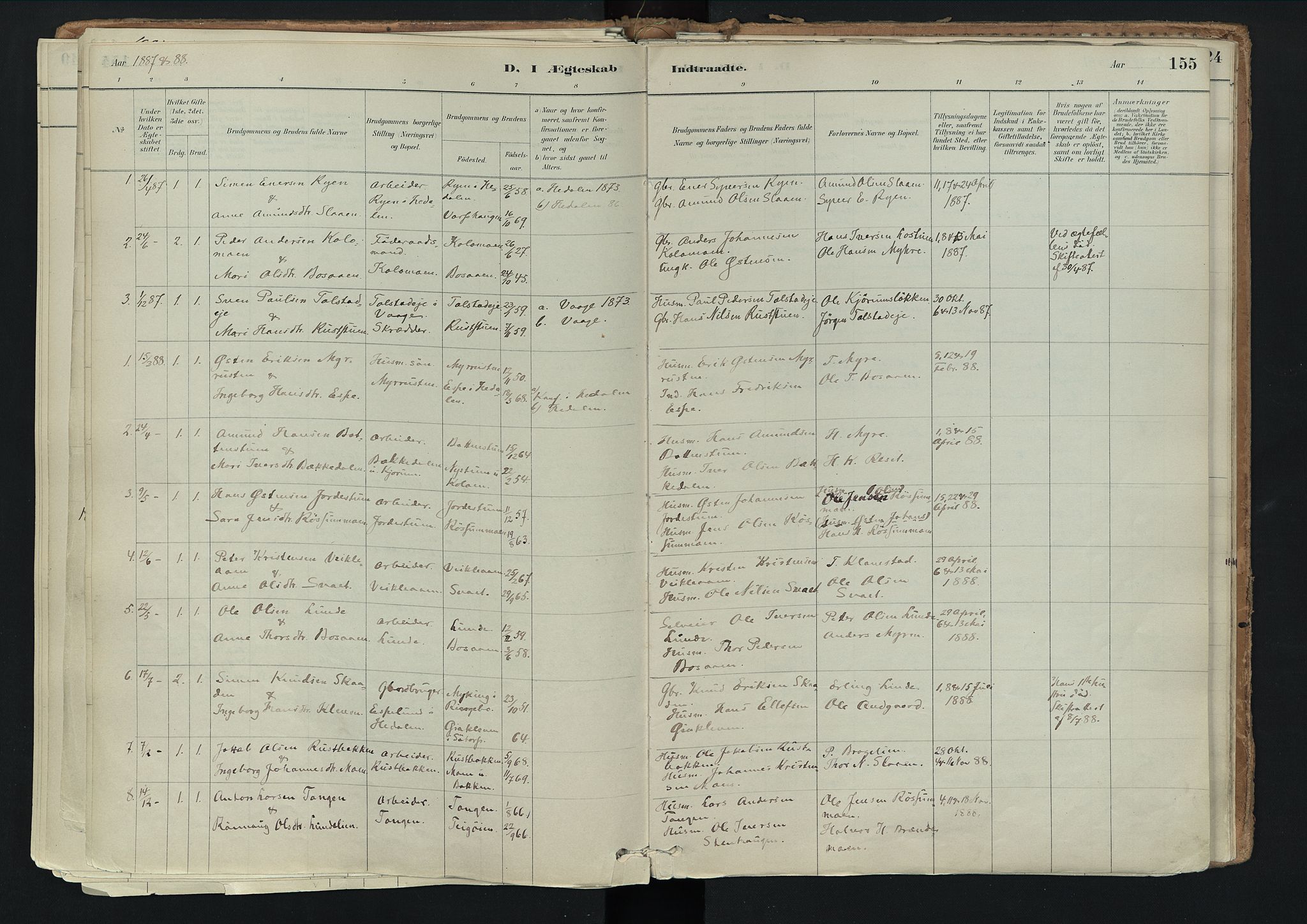 Nord-Fron prestekontor, SAH/PREST-080/H/Ha/Haa/L0003: Parish register (official) no. 3, 1884-1914, p. 155