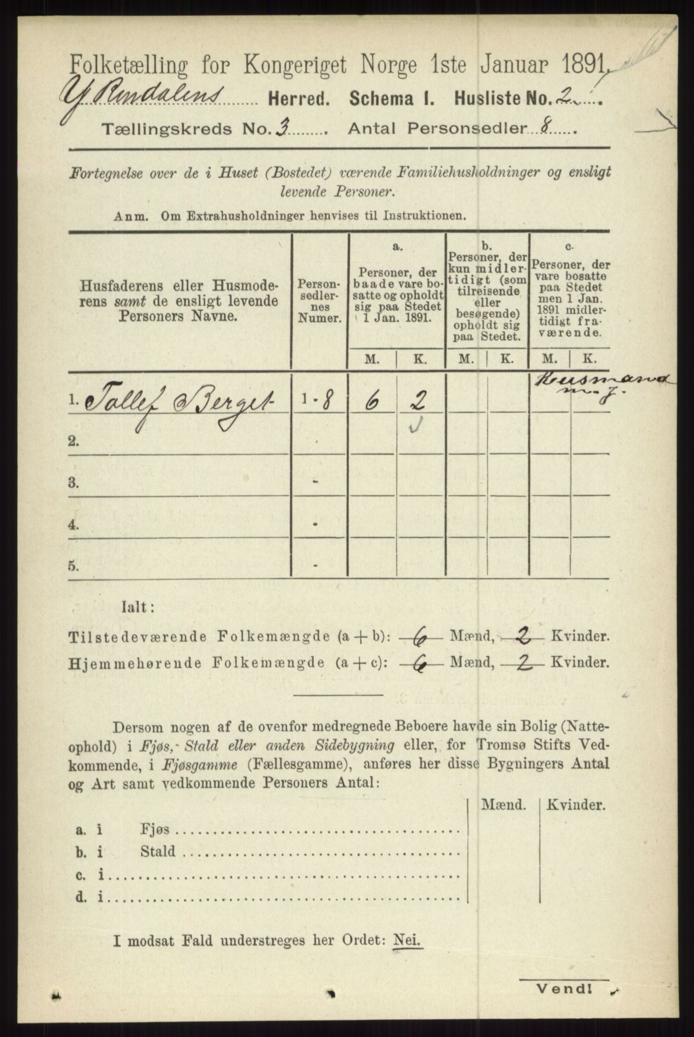 RA, 1891 census for 0432 Ytre Rendal, 1891, p. 373