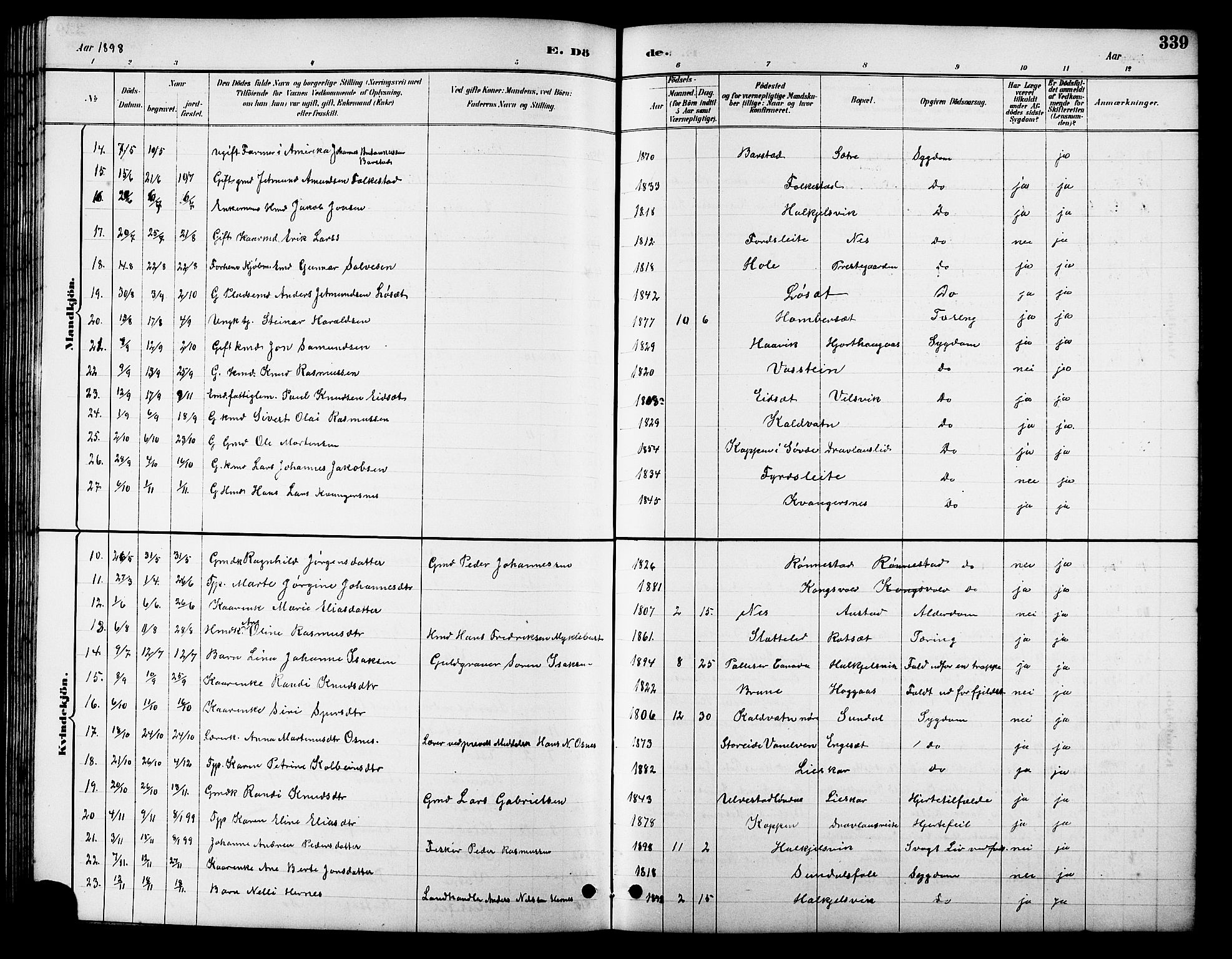 Ministerialprotokoller, klokkerbøker og fødselsregistre - Møre og Romsdal, AV/SAT-A-1454/511/L0158: Parish register (copy) no. 511C04, 1884-1903, p. 339