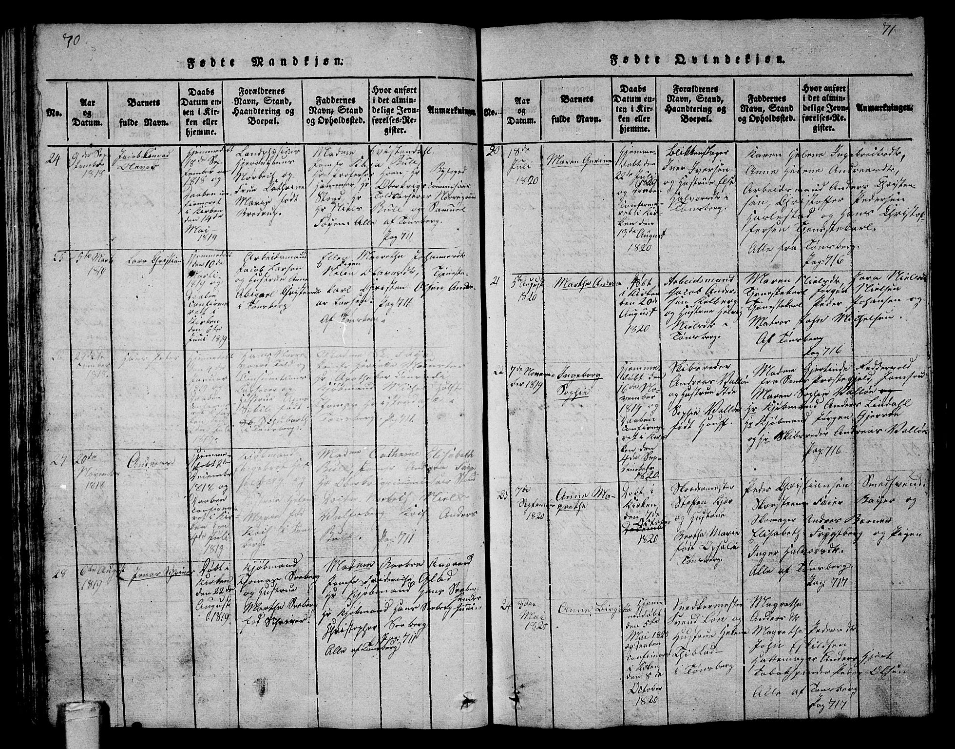Tønsberg kirkebøker, SAKO/A-330/G/Ga/L0001: Parish register (copy) no. 1, 1813-1826, p. 70-71