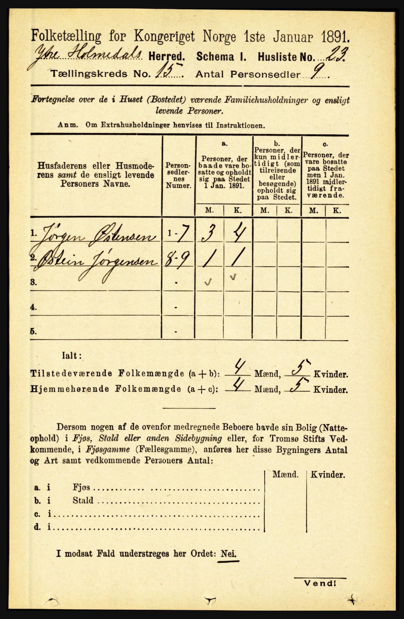 RA, 1891 census for 1429 Ytre Holmedal, 1891, p. 3979