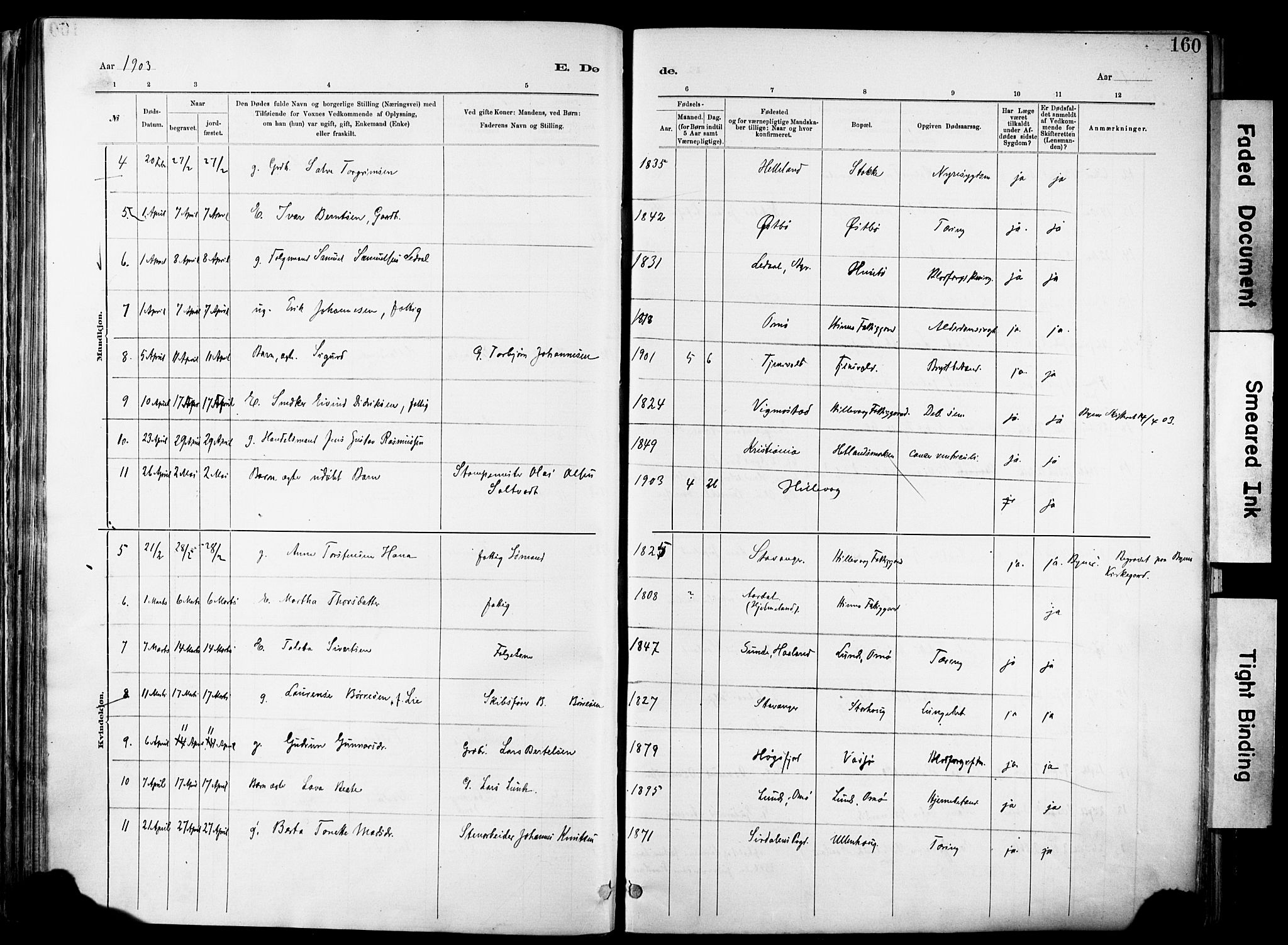 Hetland sokneprestkontor, AV/SAST-A-101826/30/30BA/L0012: Parish register (official) no. A 12, 1882-1912, p. 160