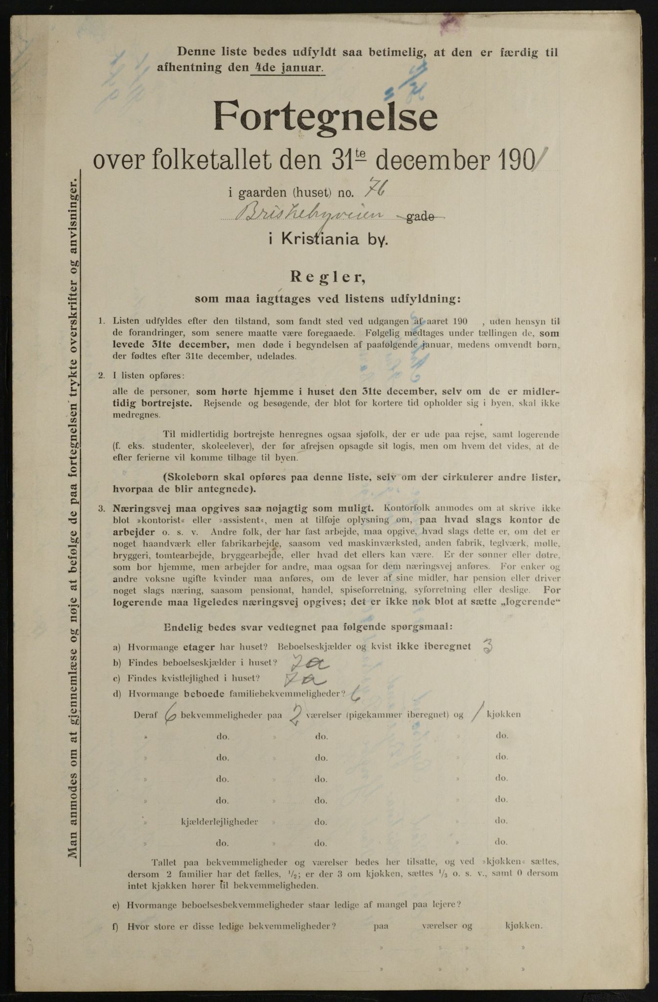 OBA, Municipal Census 1901 for Kristiania, 1901, p. 1605