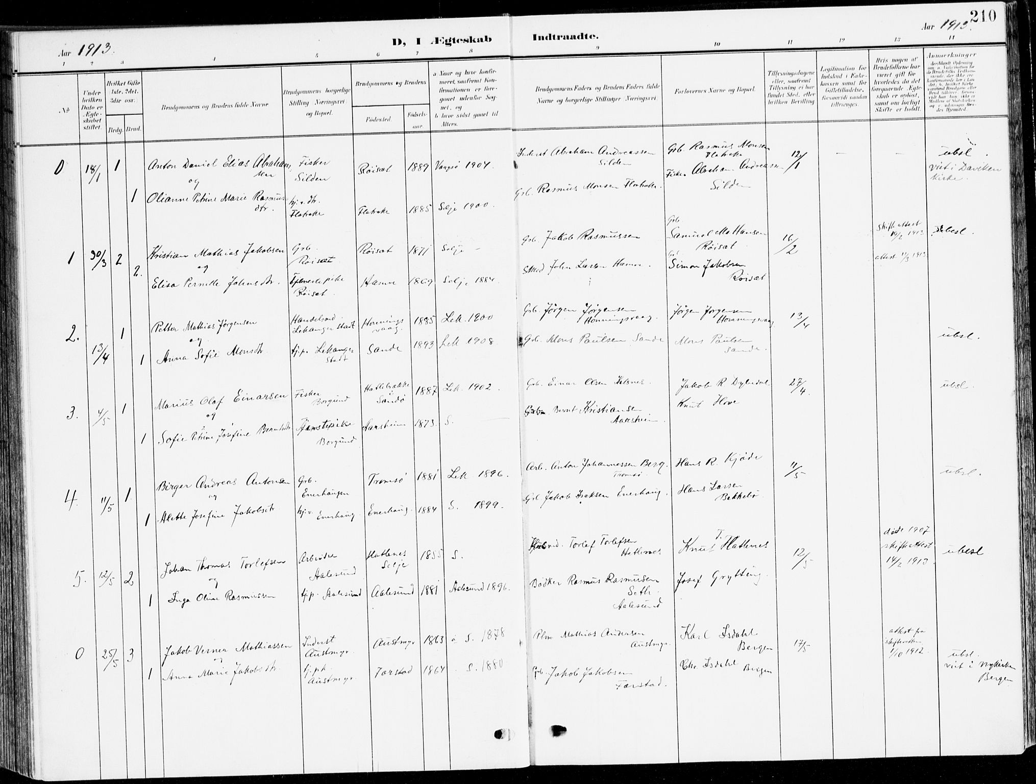 Selje sokneprestembete, SAB/A-99938/H/Ha/Haa/Haab: Parish register (official) no. B 3, 1908-1923, p. 210