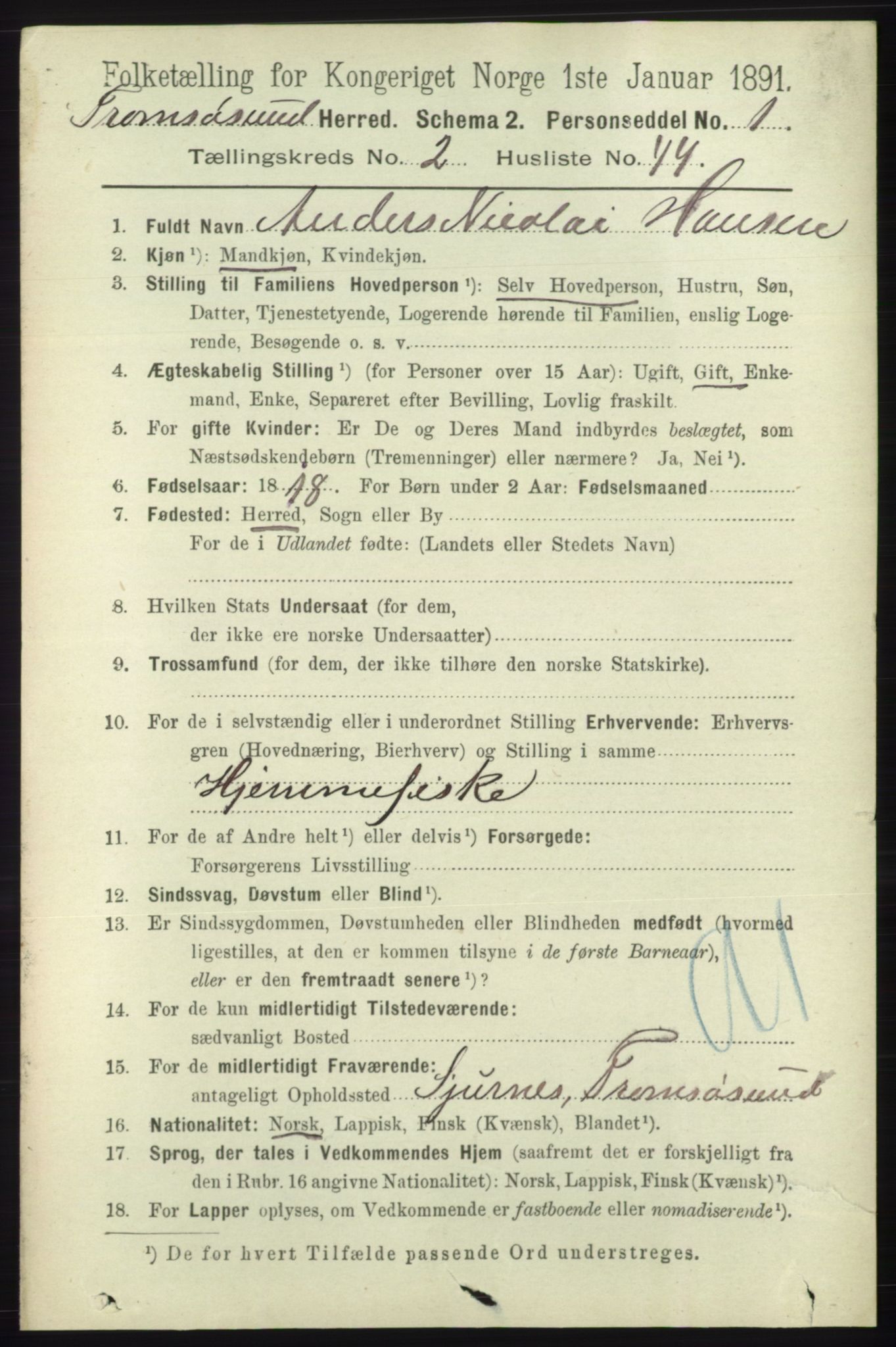 RA, 1891 census for 1934 Tromsøysund, 1891, p. 934