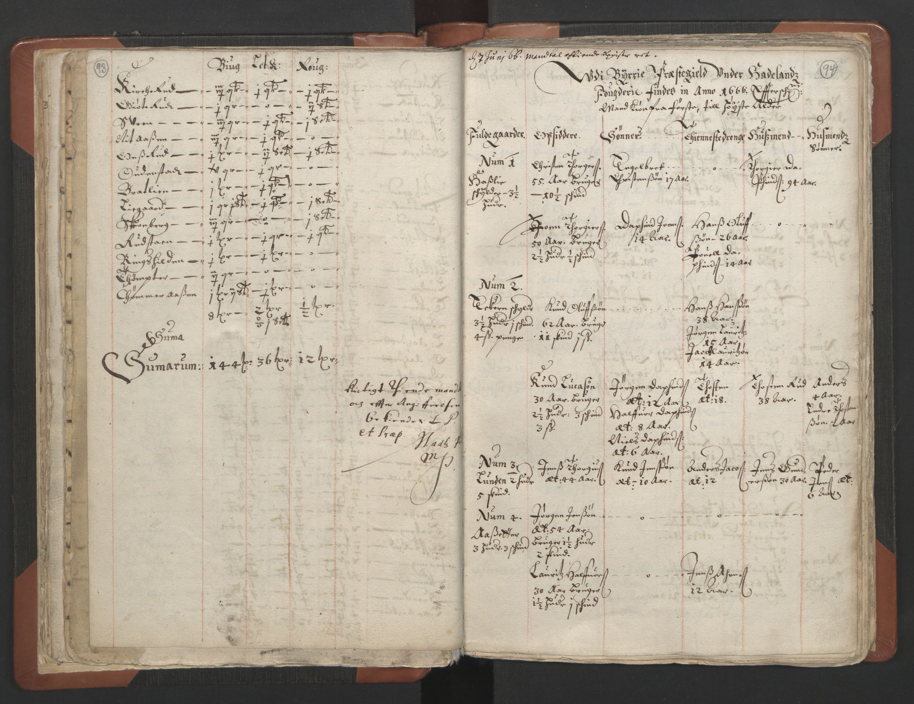 RA, Vicar's Census 1664-1666, no. 7: Hadeland deanery, 1664-1666, p. 93-94