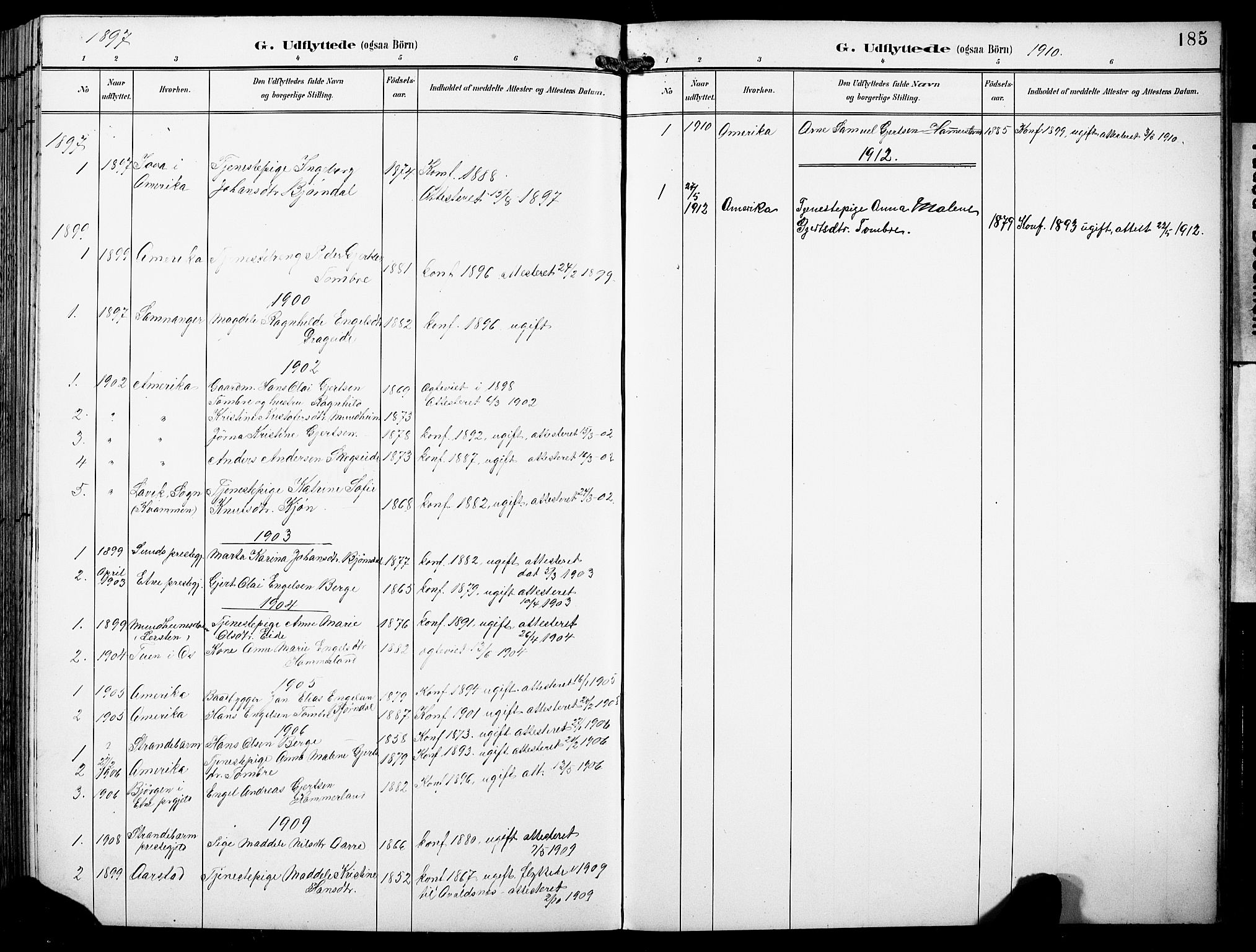 Fusa sokneprestembete, SAB/A-75401/H/Hab: Parish register (copy) no. B 2, 1897-1930, p. 185