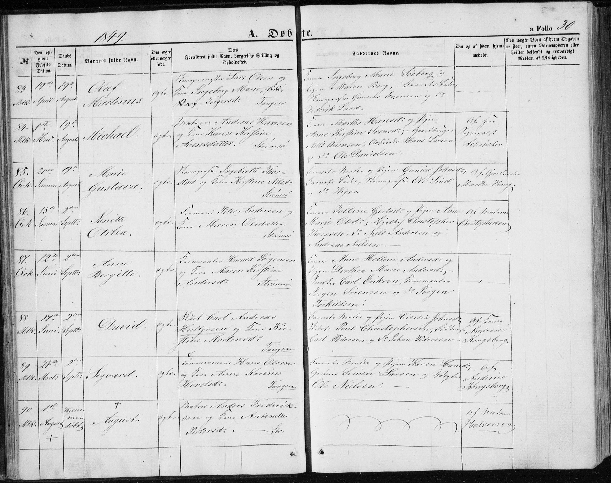 Strømsø kirkebøker, AV/SAKO-A-246/F/Fa/L0014: Parish register (official) no. I 14, 1848-1858, p. 30