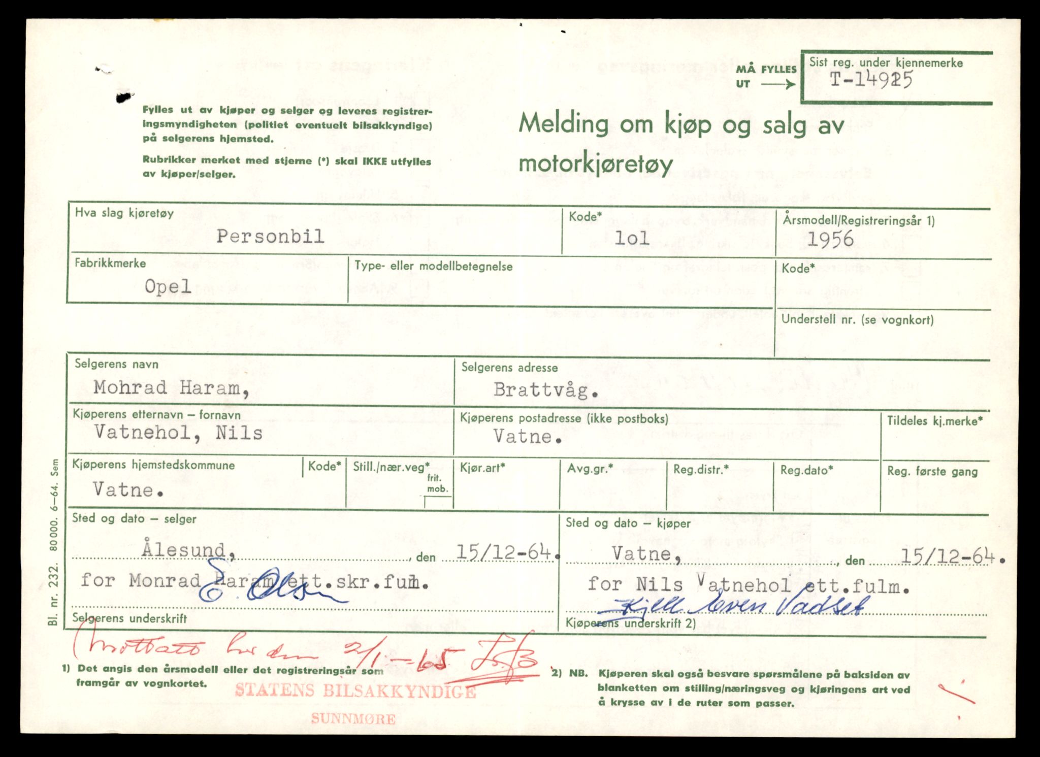 Møre og Romsdal vegkontor - Ålesund trafikkstasjon, AV/SAT-A-4099/F/Fe/L0049: Registreringskort for kjøretøy T 14864 - T 18613, 1927-1998, p. 1397